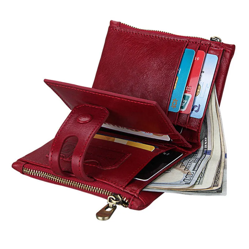 2022 Fashion Wallet Women Genuine Leather Wallets Ladies Red Rfid Double Zip Luxury Coin Purse Card