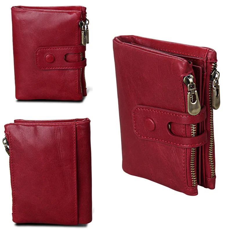 2022 Fashion Wallet Women Genuine Leather Wallets Ladies Red Rfid Double Zip Luxury Coin Purse Card