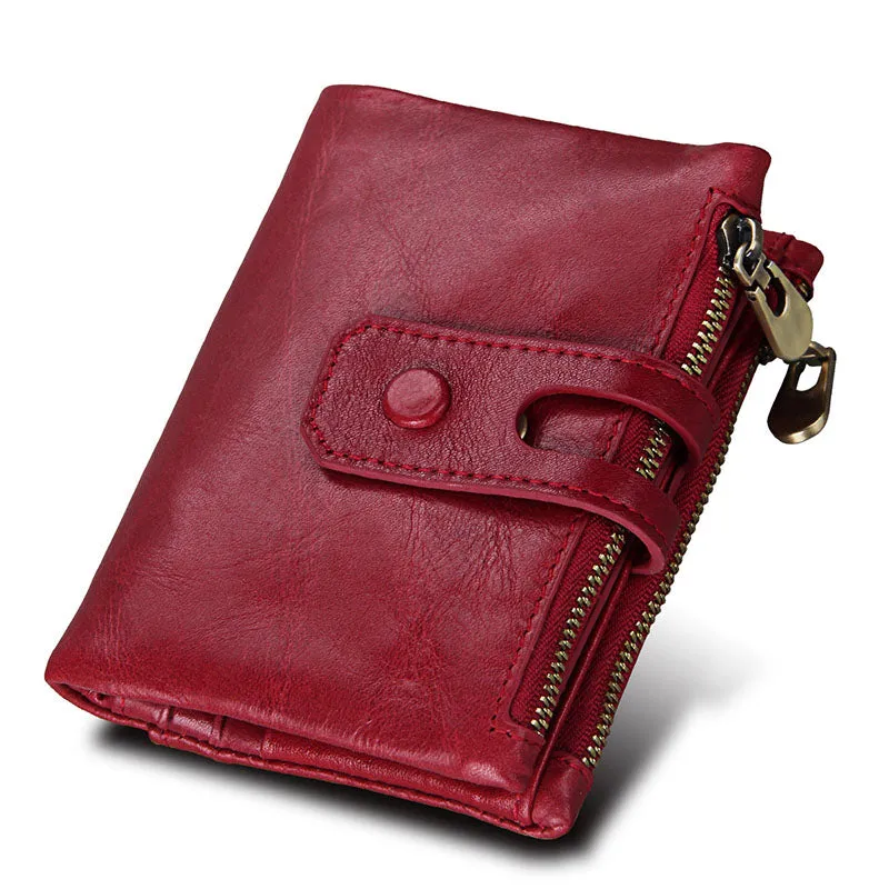 2022 Fashion Wallet Women Genuine Leather Wallets Ladies Red Rfid Double Zip Luxury Coin Purse Card