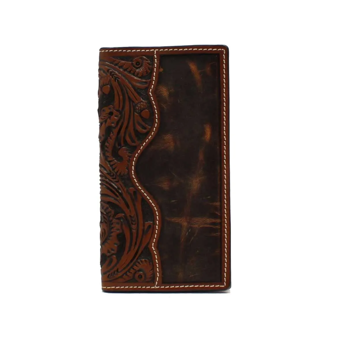 3D Belt Co Men's Hand Tooled Floral Leather Rodeo Wallet - Brown