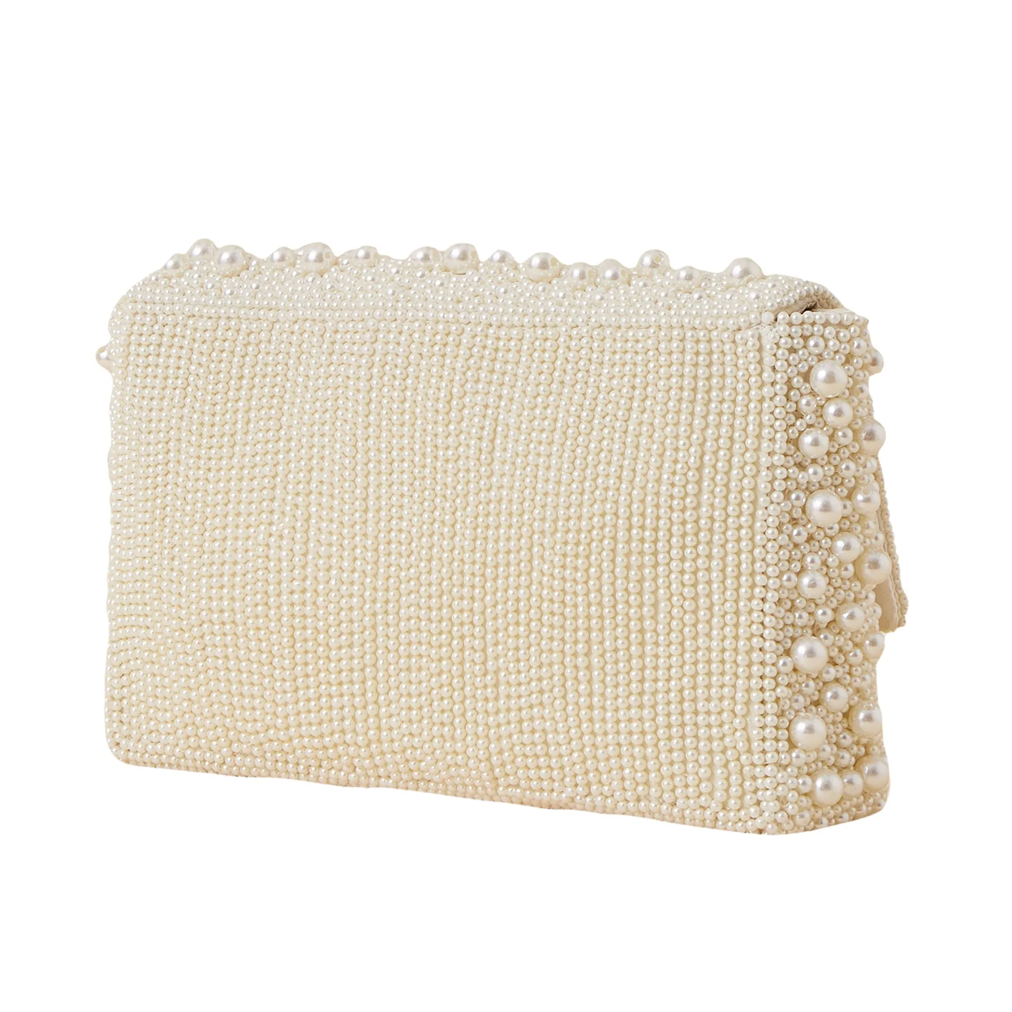 Accessorize London Women's Ivory Bridal Hand-embellished Pearl Foldover Clutch Bag