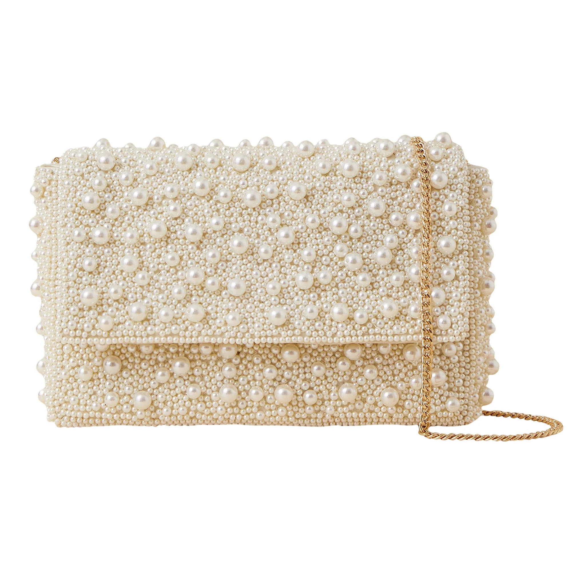 Accessorize London Women's Ivory Bridal Hand-embellished Pearl Foldover Clutch Bag