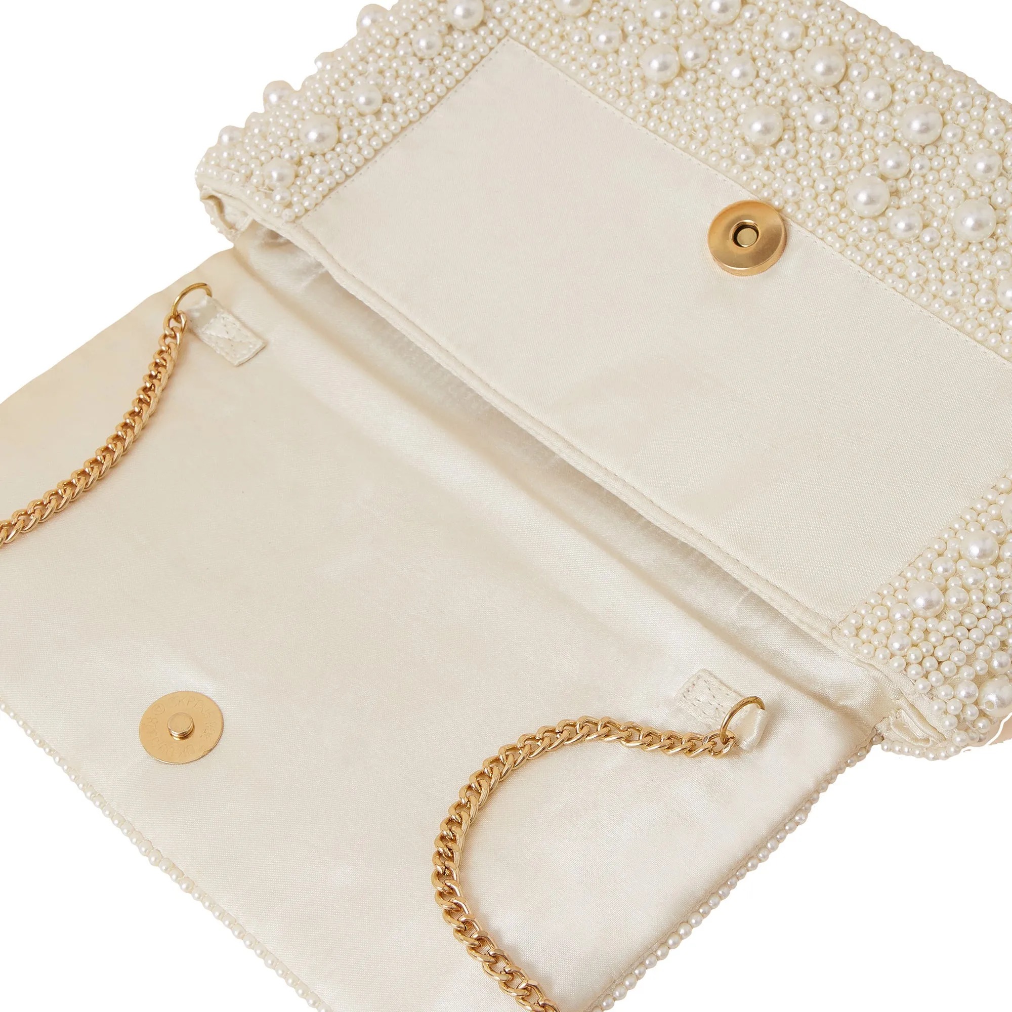 Accessorize London Women's Ivory Bridal Hand-embellished Pearl Foldover Clutch Bag