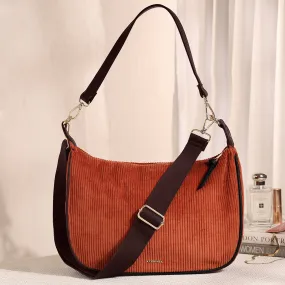 Accessorize London Women's Rust Cotton Cord Shoulder Bag