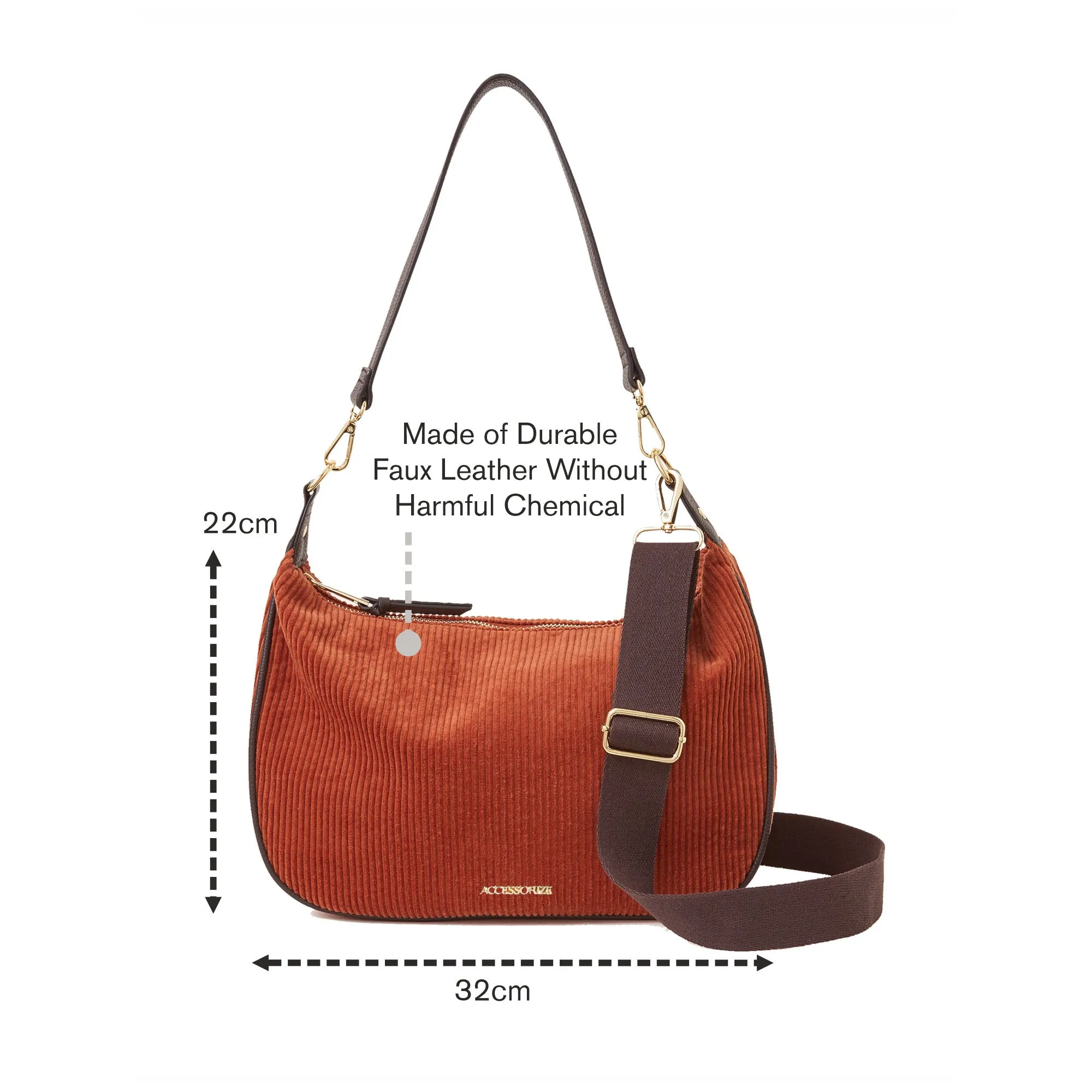 Accessorize London Women's Rust Cotton Cord Shoulder Bag