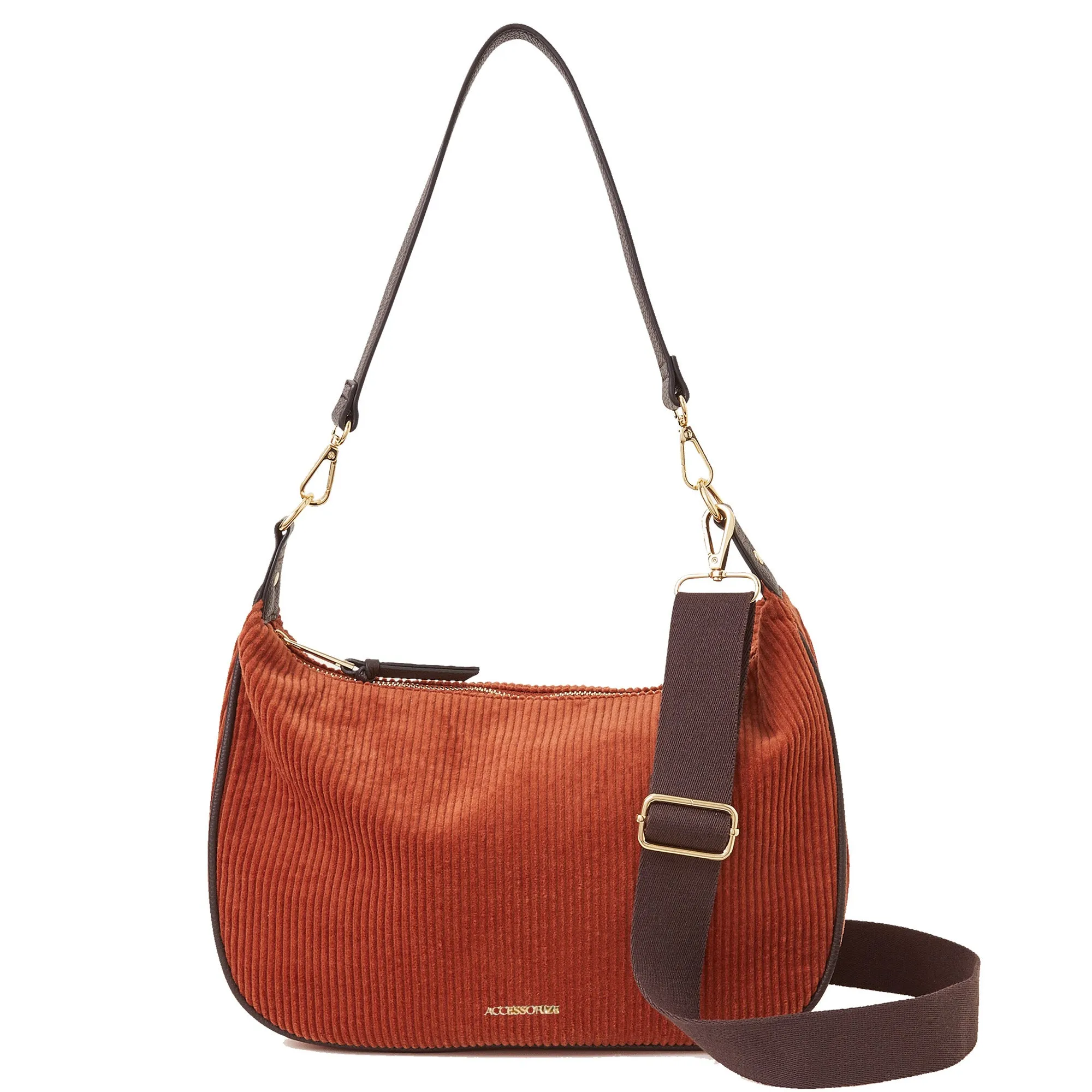 Accessorize London Women's Rust Cotton Cord Shoulder Bag