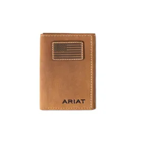 Ariat Men's USA Flag Leather Trifold Wallet - Medium Brown