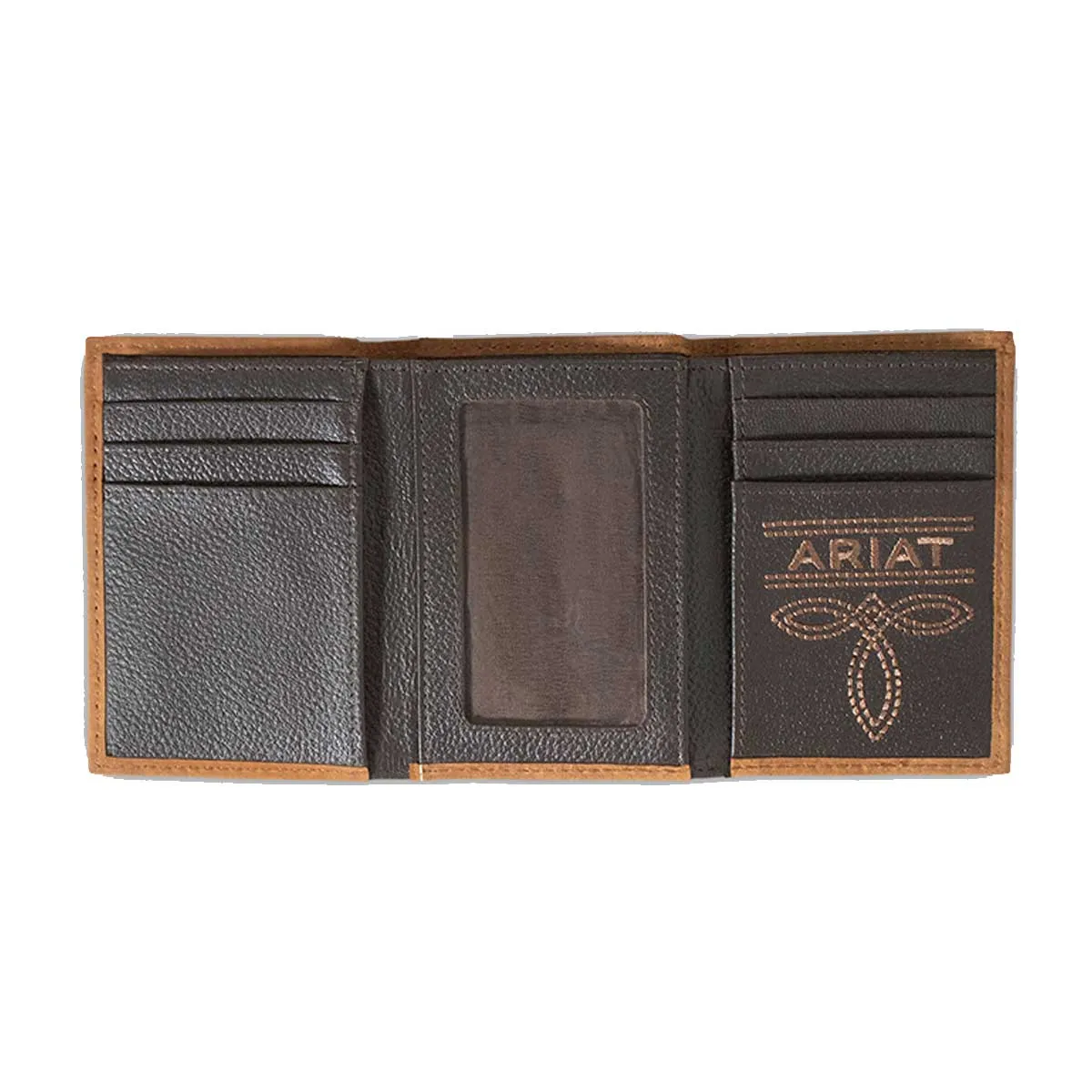 Ariat Men's USA Flag Leather Trifold Wallet - Medium Brown