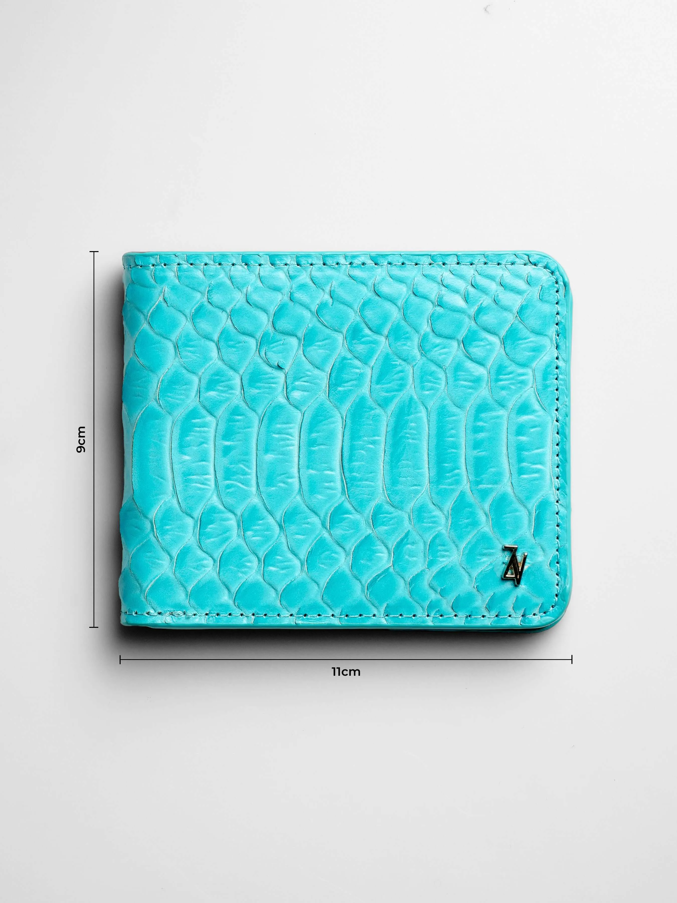 Artemis Python Wallet - Aqua and Beige Leather