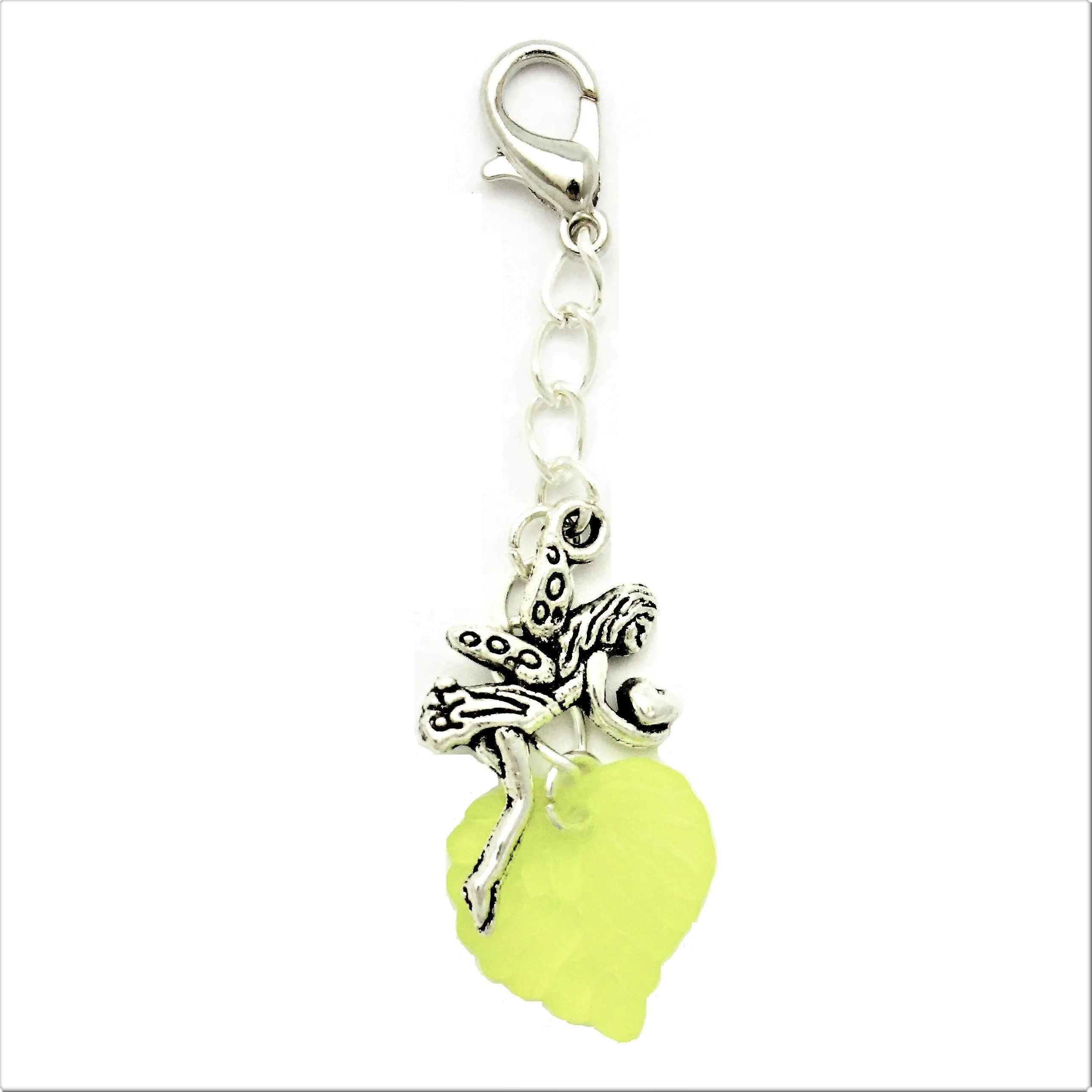 AVBeads Clip-On Charms Fairy and Leaf Charms Silver and Green JWL-CC-1003