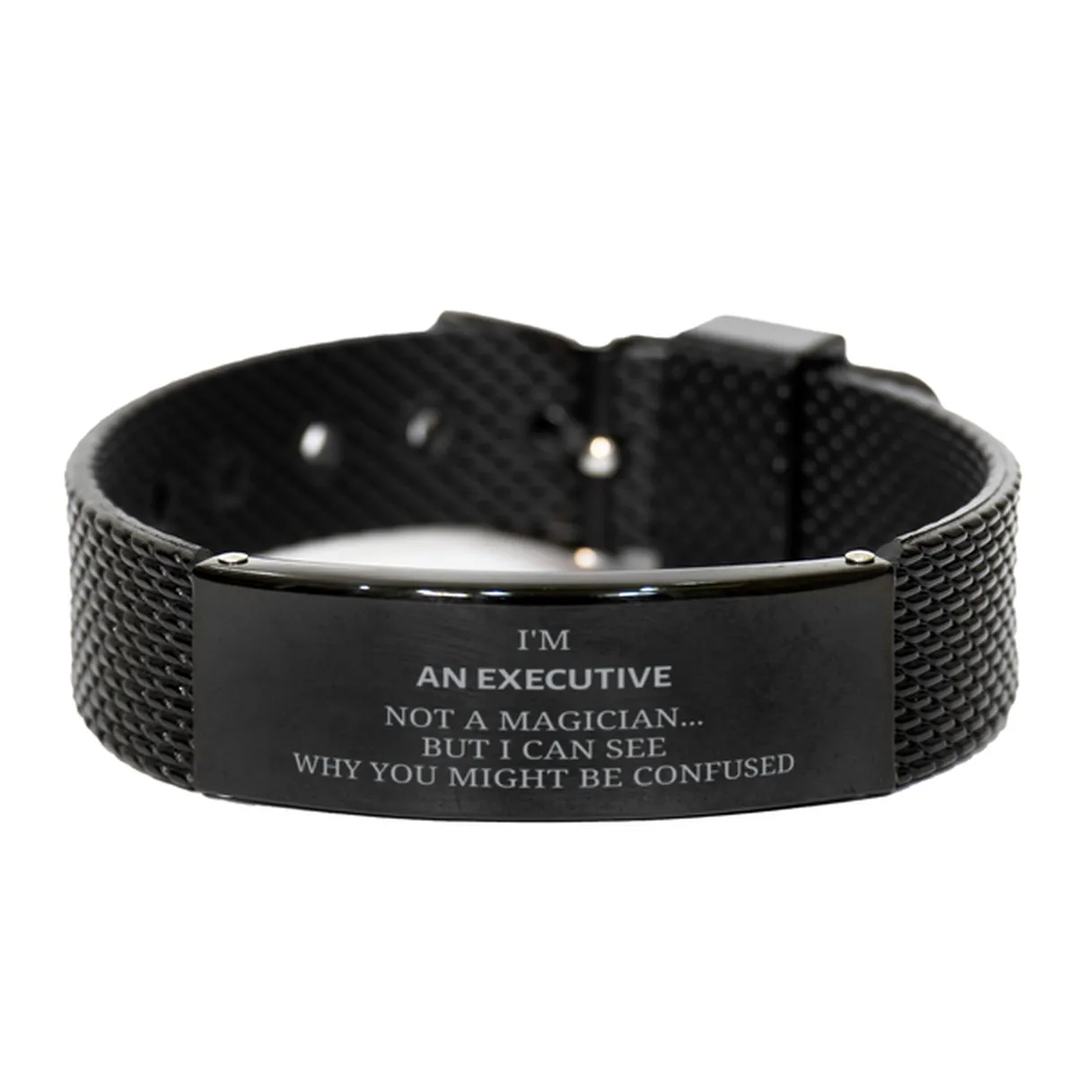 Badass Executive Gifts, I'm Executive not a magician, Sarcastic Black Shark Mesh Bracelet for Executive Birthday Christmas for  Men, Women, Friends, Coworkers