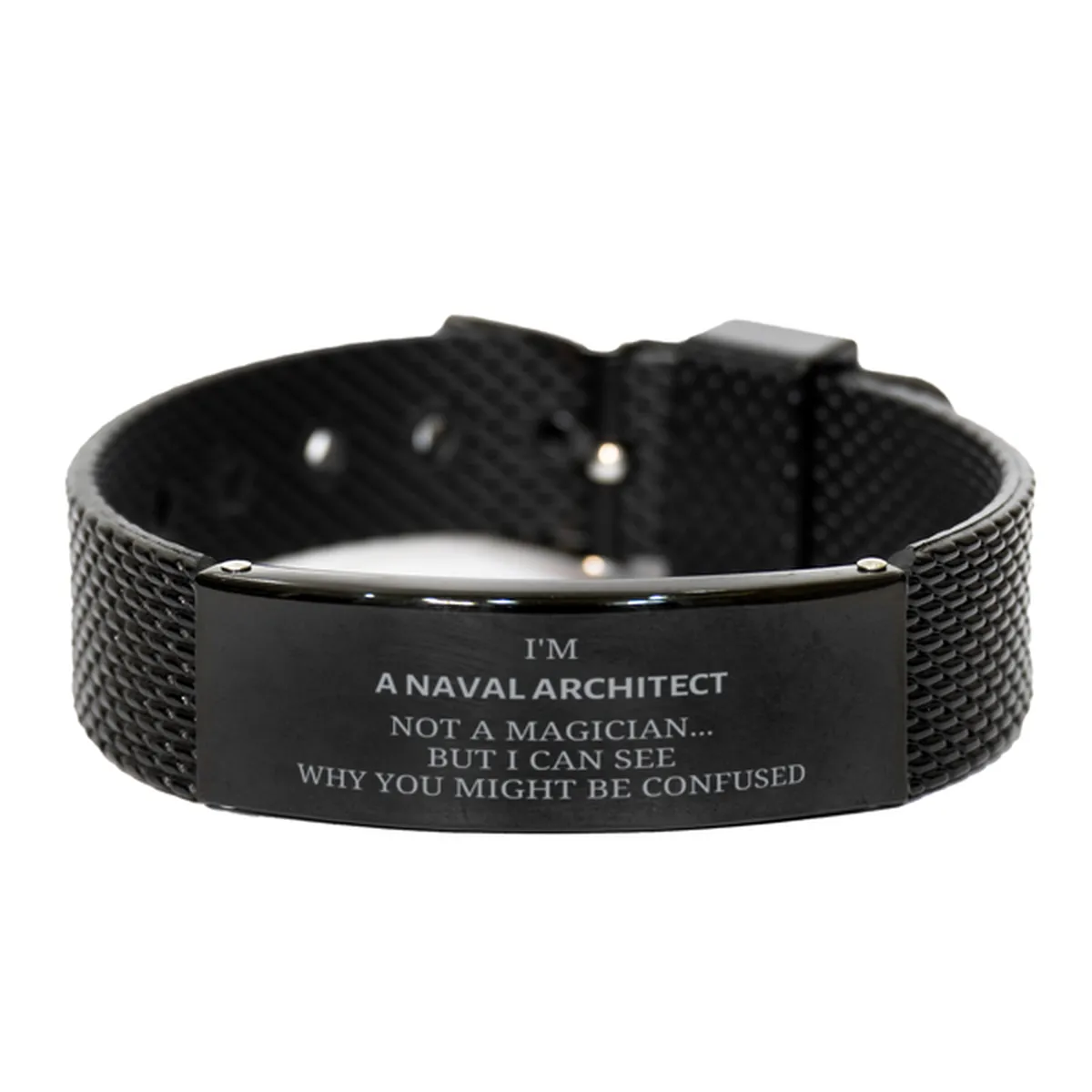 Badass Naval Architect Gifts, I'm Naval Architect not a magician, Sarcastic Black Shark Mesh Bracelet for Naval Architect Birthday Christmas for  Men, Women, Friends, Coworkers