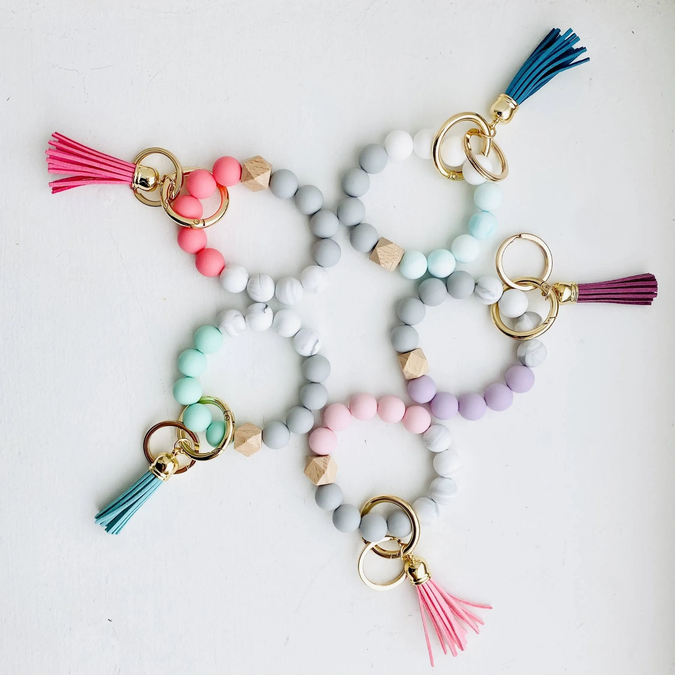 Bangle Keychain | Silicone Wristlet Key Ring | Bead Bracelet