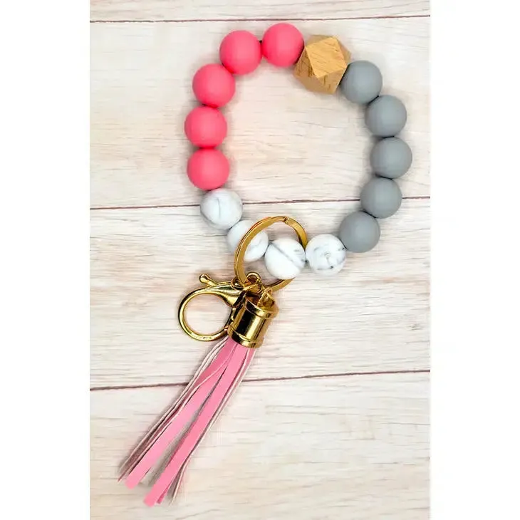 Bangle Keychain | Silicone Wristlet Key Ring | Bead Bracelet