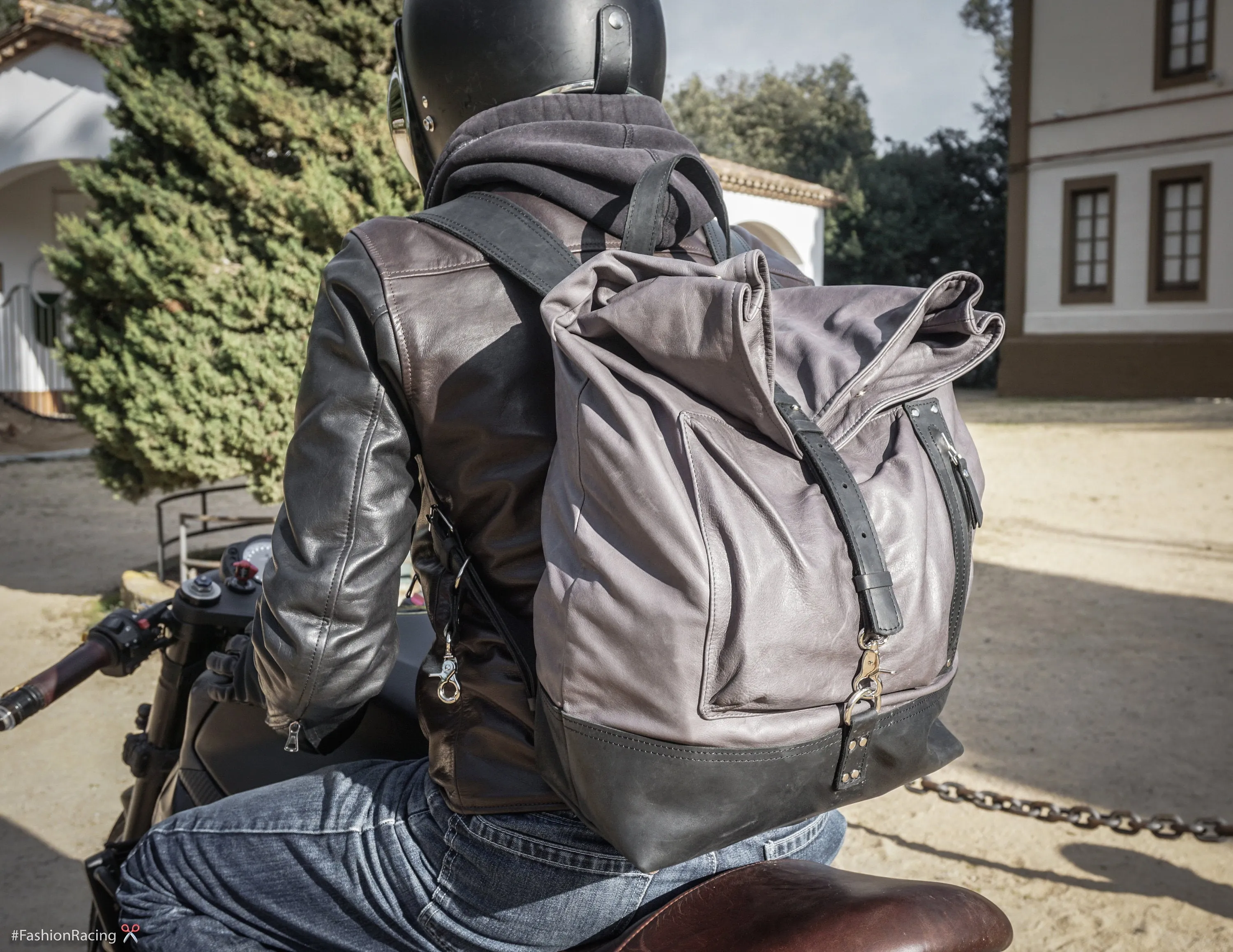 Black Leather Backpack | Cafe-Racer motorcycle rucksack, handcrafted