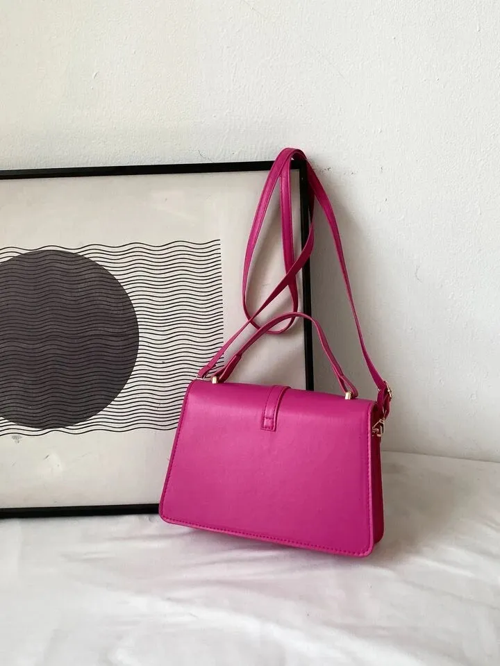 Buckle decor flap square bag in pink