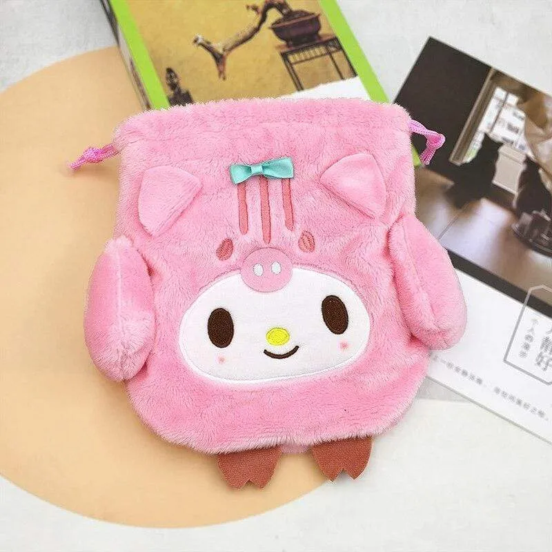 Cartoon Stuffed Animals Melody Cinnamorol Kirby Kuromi Plush Bag Kawaii Cute Soft Drawstring Pocket Coin Purse Plushie Toys Gift