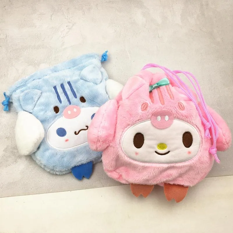 Cartoon Stuffed Animals Melody Cinnamorol Kirby Kuromi Plush Bag Kawaii Cute Soft Drawstring Pocket Coin Purse Plushie Toys Gift