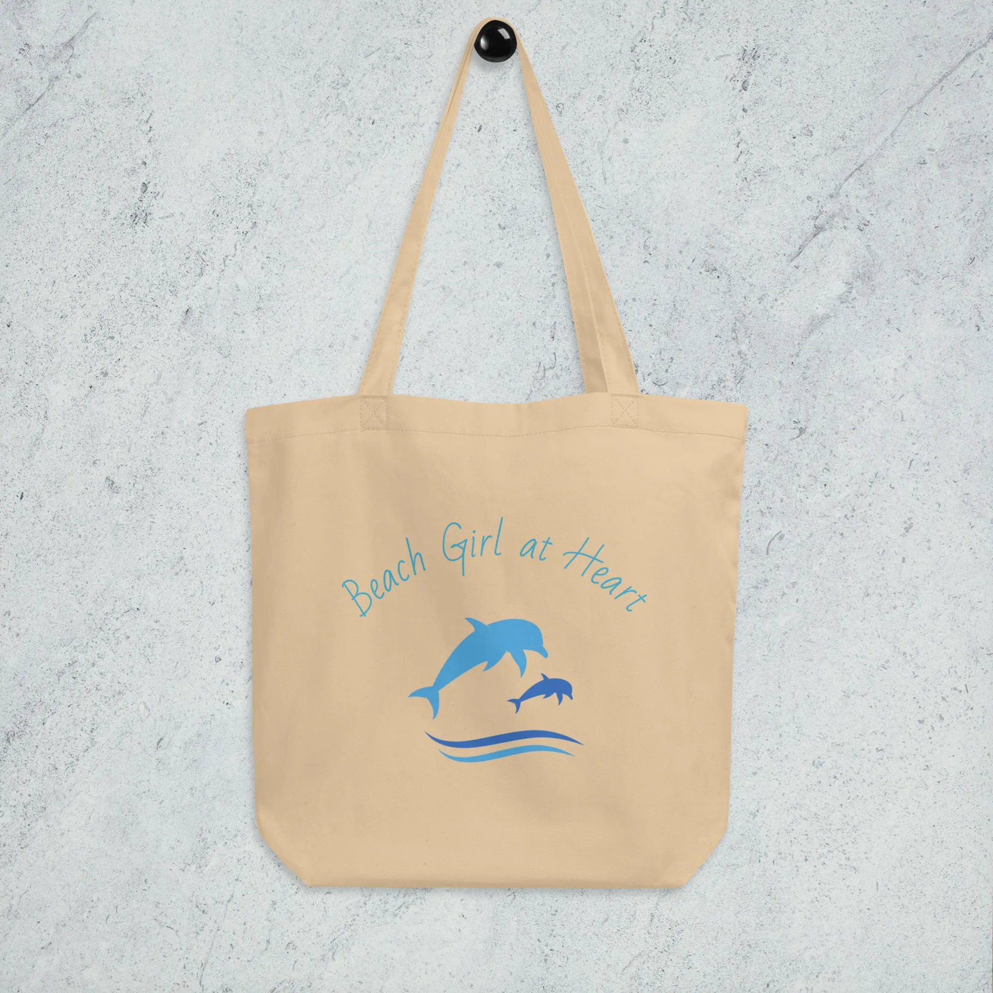 Eco Tote Bag "Beach Girl at Heart" with Dolphins