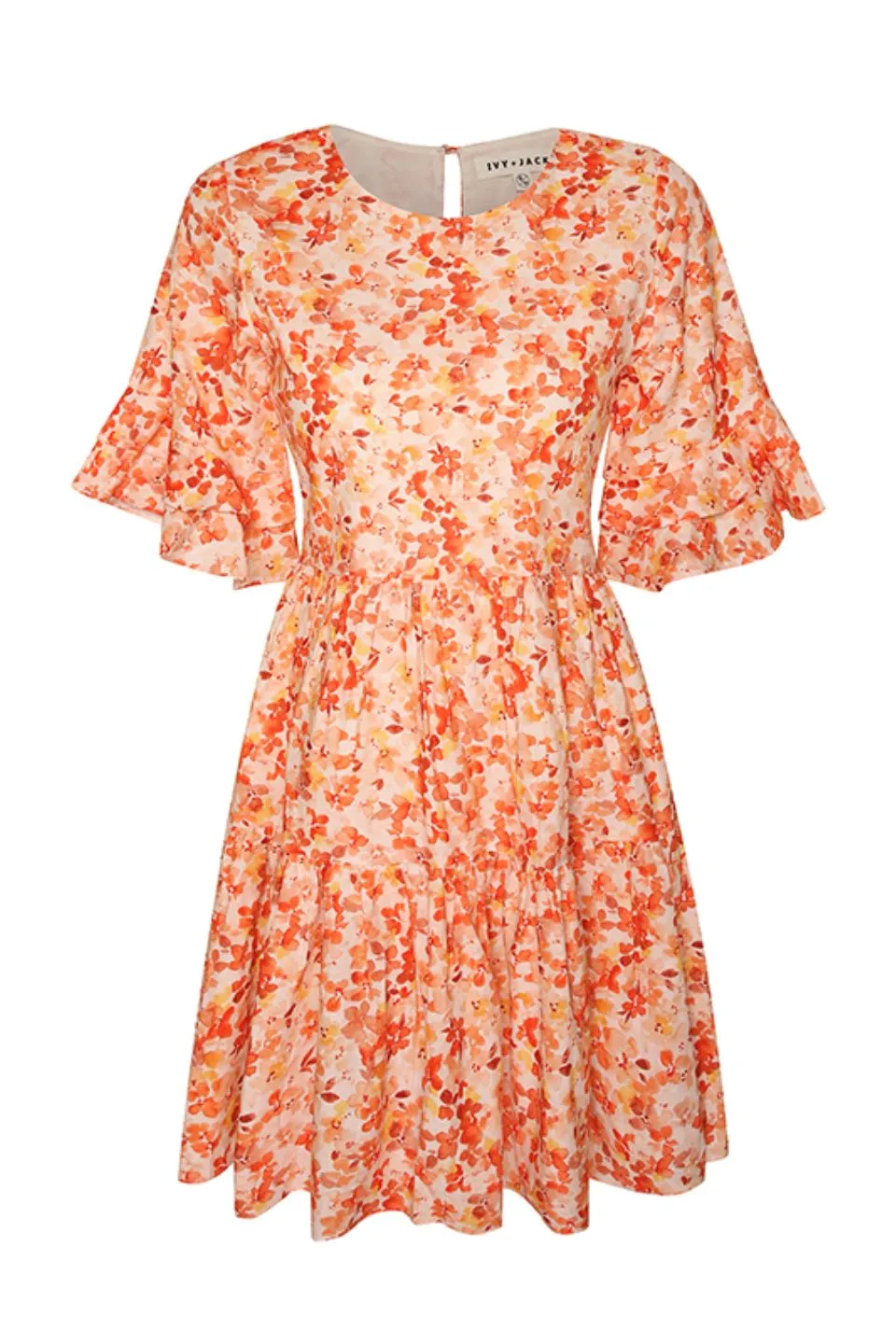 Felicity Orange Burst Floral Frill SS Tiered Mini Dress