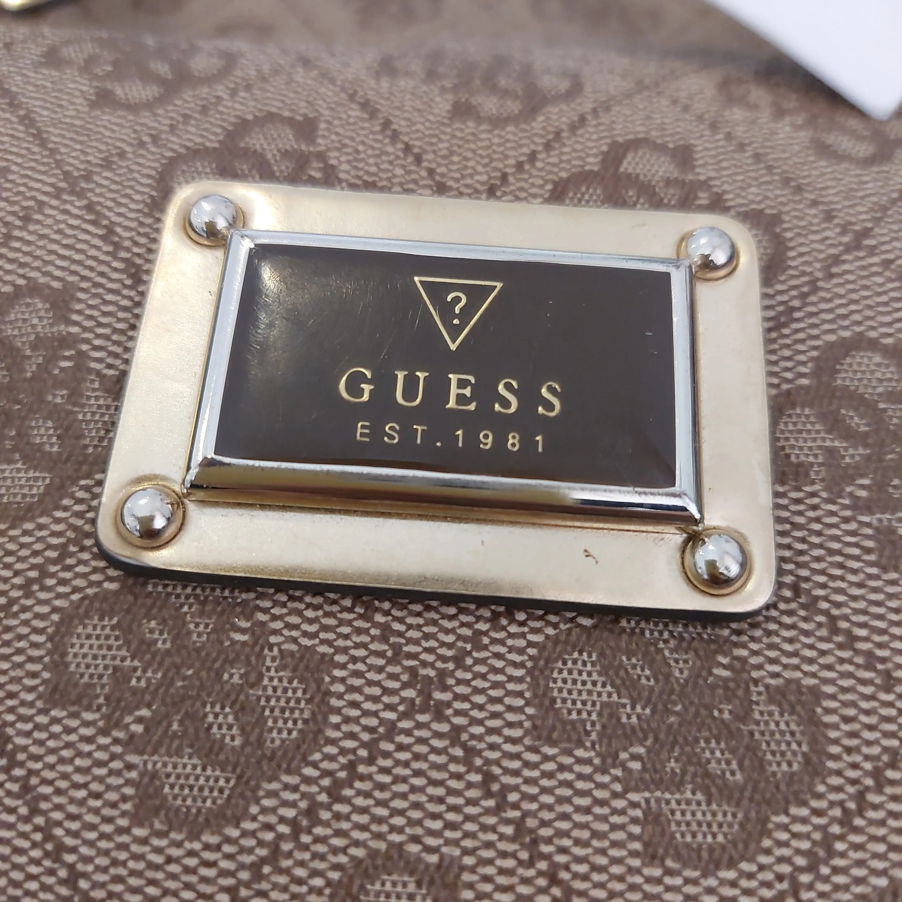 Guess Brown Monogram Tote Bag | Pre Loved |