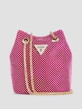 GUESS Lua Rhinestone Mini Bucket Bag Fuchsia