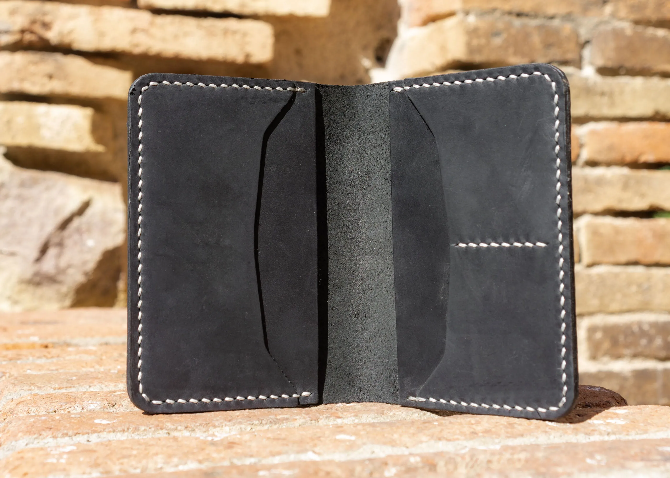 Hand Stitched Black Leather Wallet- Fashion Racing | HandCrafted