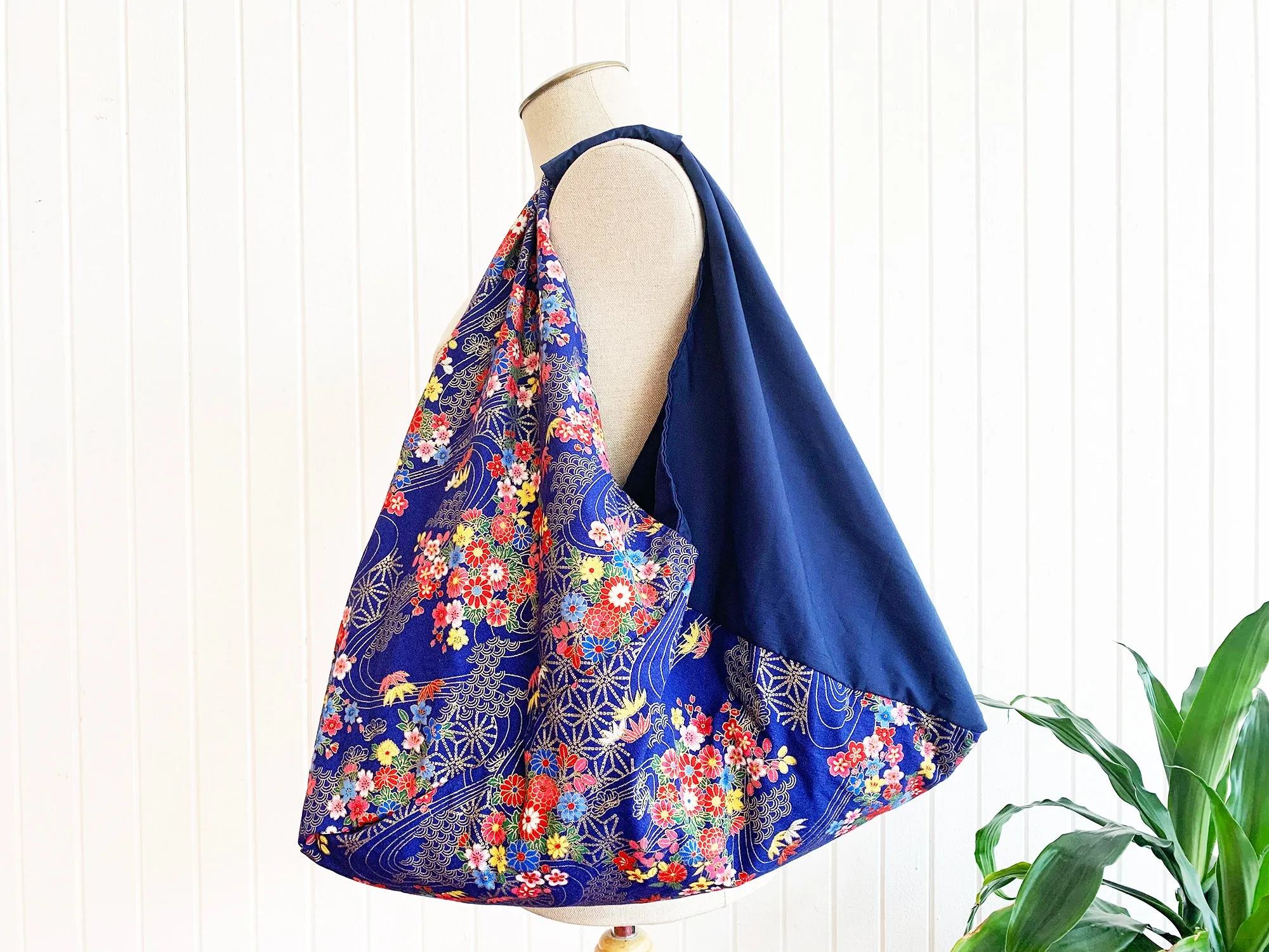 *Handmade* Origami bag | Market bag | Asanoha x Chrysanthemum (Navy)