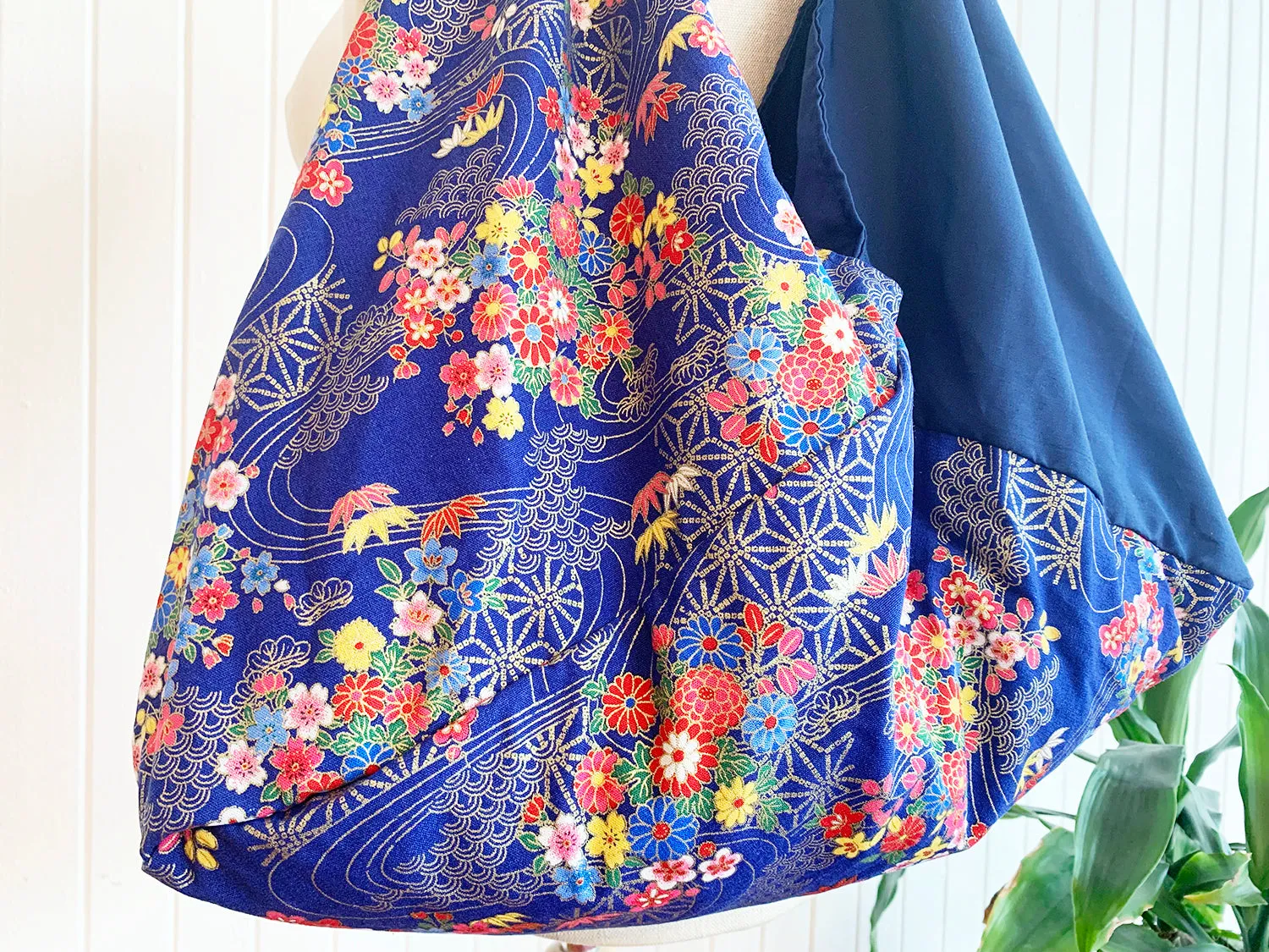 *Handmade* Origami bag | Market bag | Asanoha x Chrysanthemum (Navy)