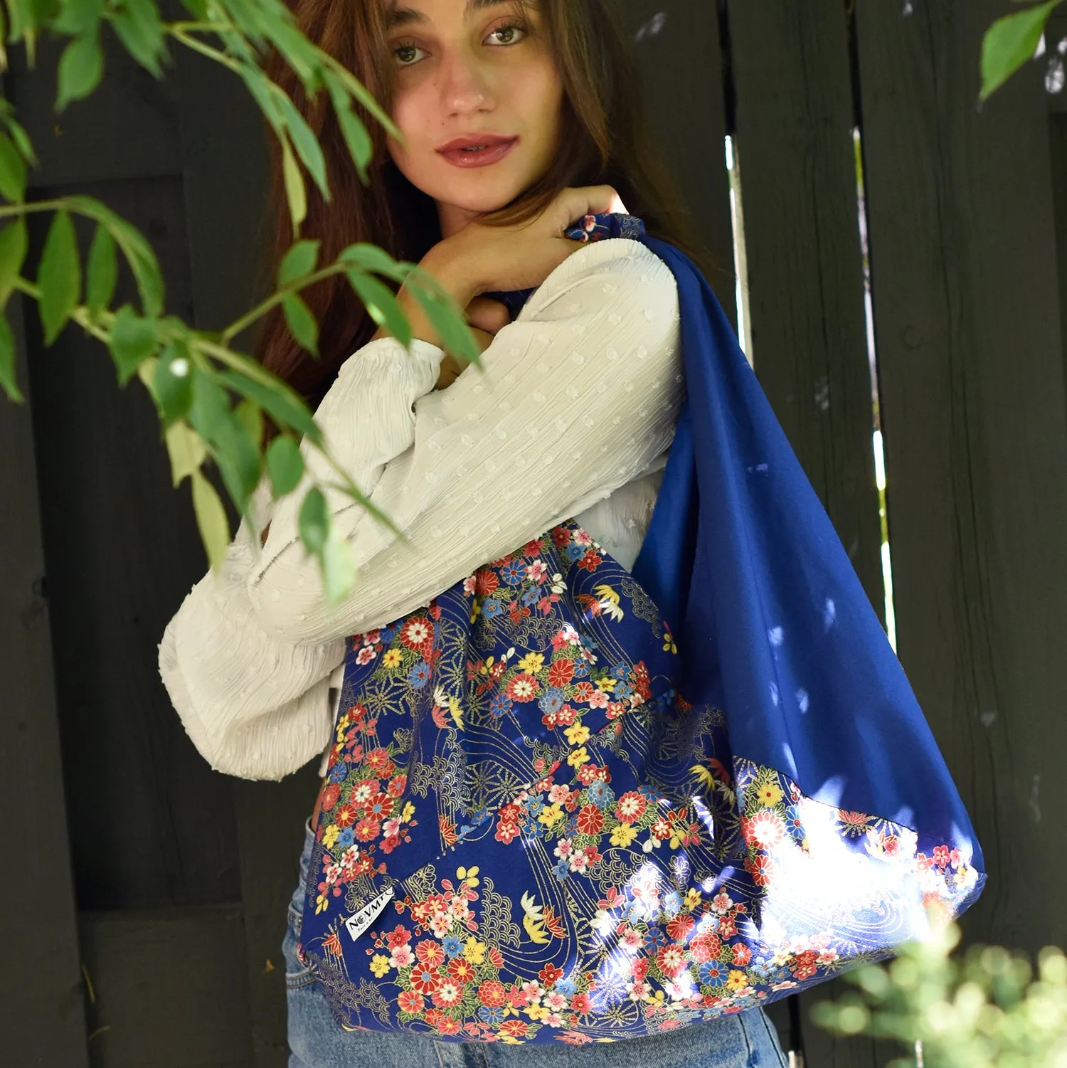 *Handmade* Origami bag | Market bag | Asanoha x Chrysanthemum (Navy)