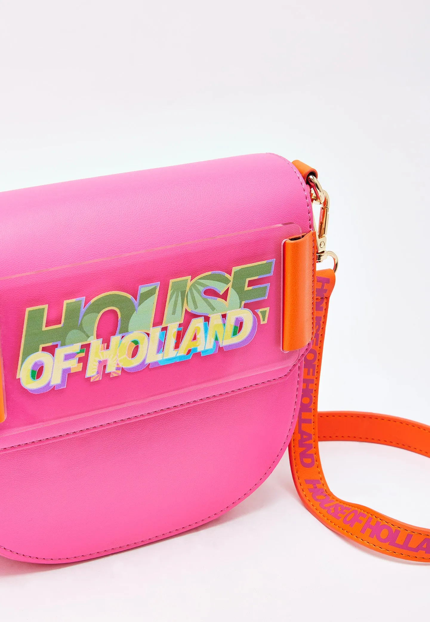 House Of Holland Pink and Orange Crossbody Bag With Logo Printed Acrylic Front