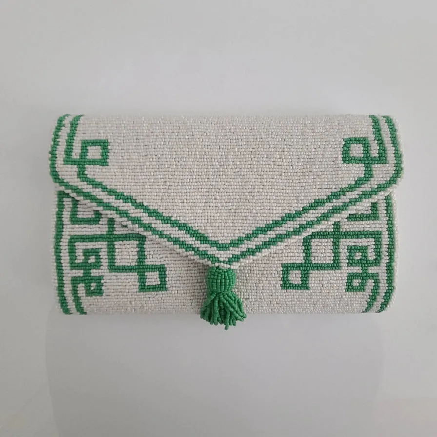 Ivory/Green Beaded Bag