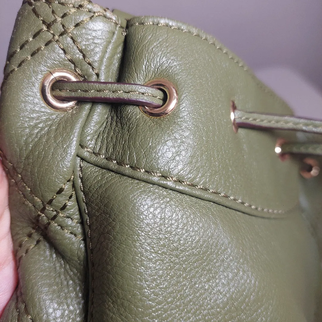 Lauren Ralph Lauren Olive Green Leather Small Drawstring Crossbody Bag | Gently used |