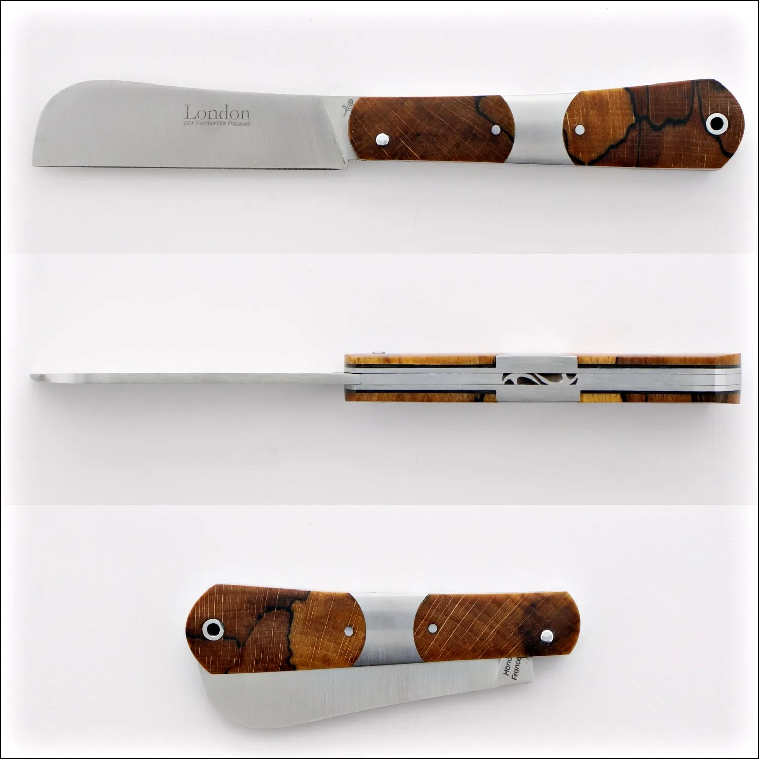 London 9 cm Burled Beech End Grain - Stainless Steel Center Bolster