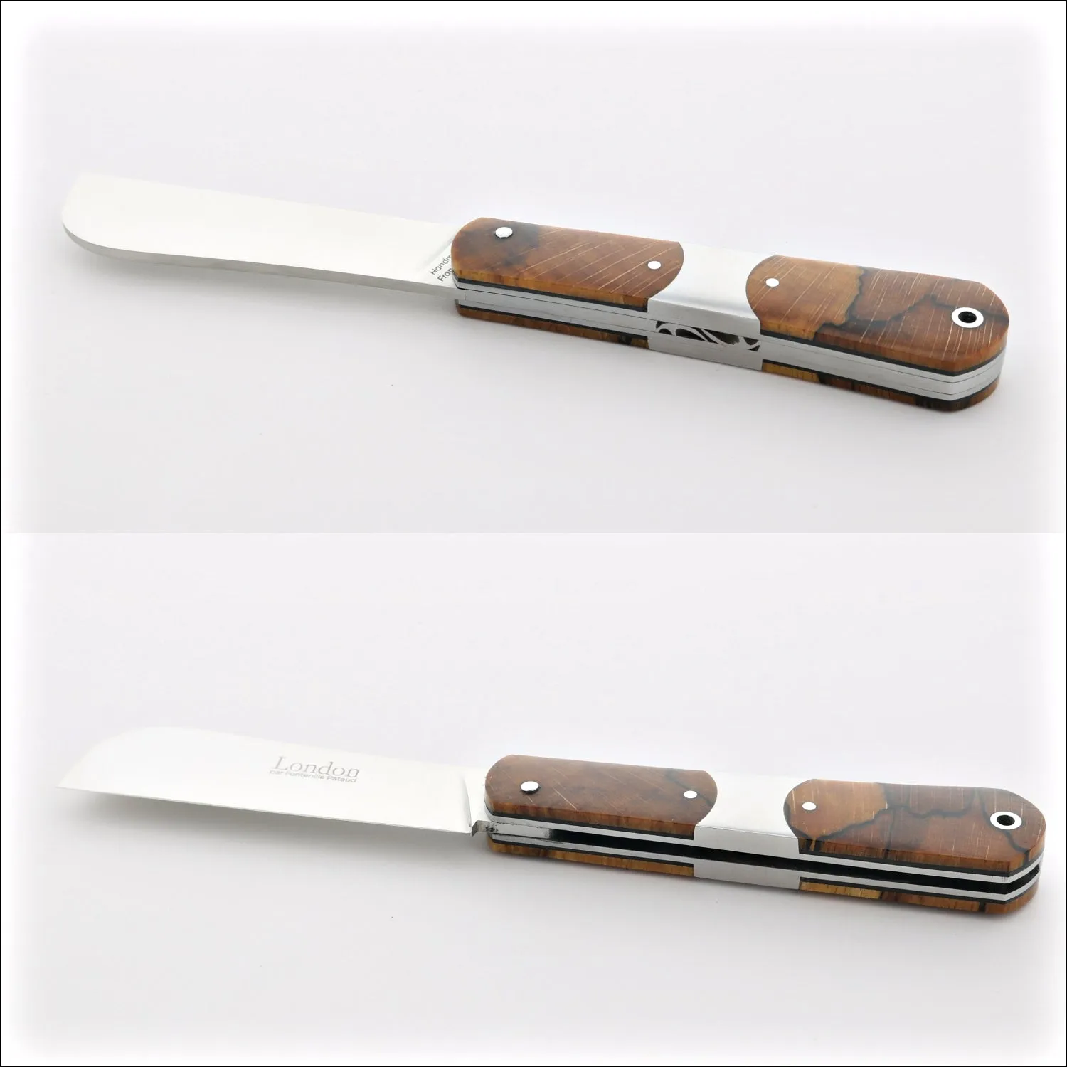 London 9 cm Burled Beech End Grain - Stainless Steel Center Bolster