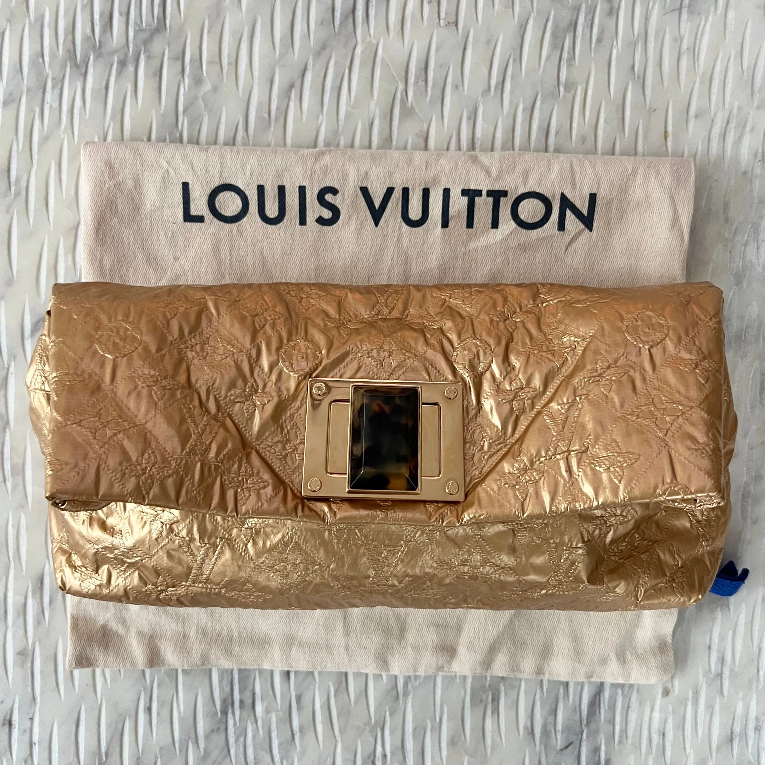 Louis Vuitton Altair Gold Silk Monogram Pochette Bag