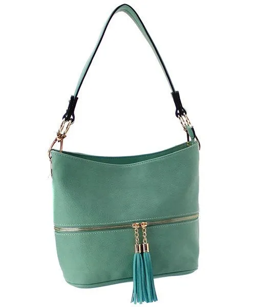 Mint Blue double tassel zipper cross body bag, Monogrammed cross body, personalized purse