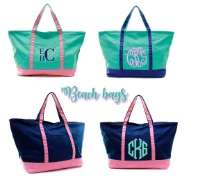 Monogrammed Boat Tote- Personalized Mint pink oversize bag