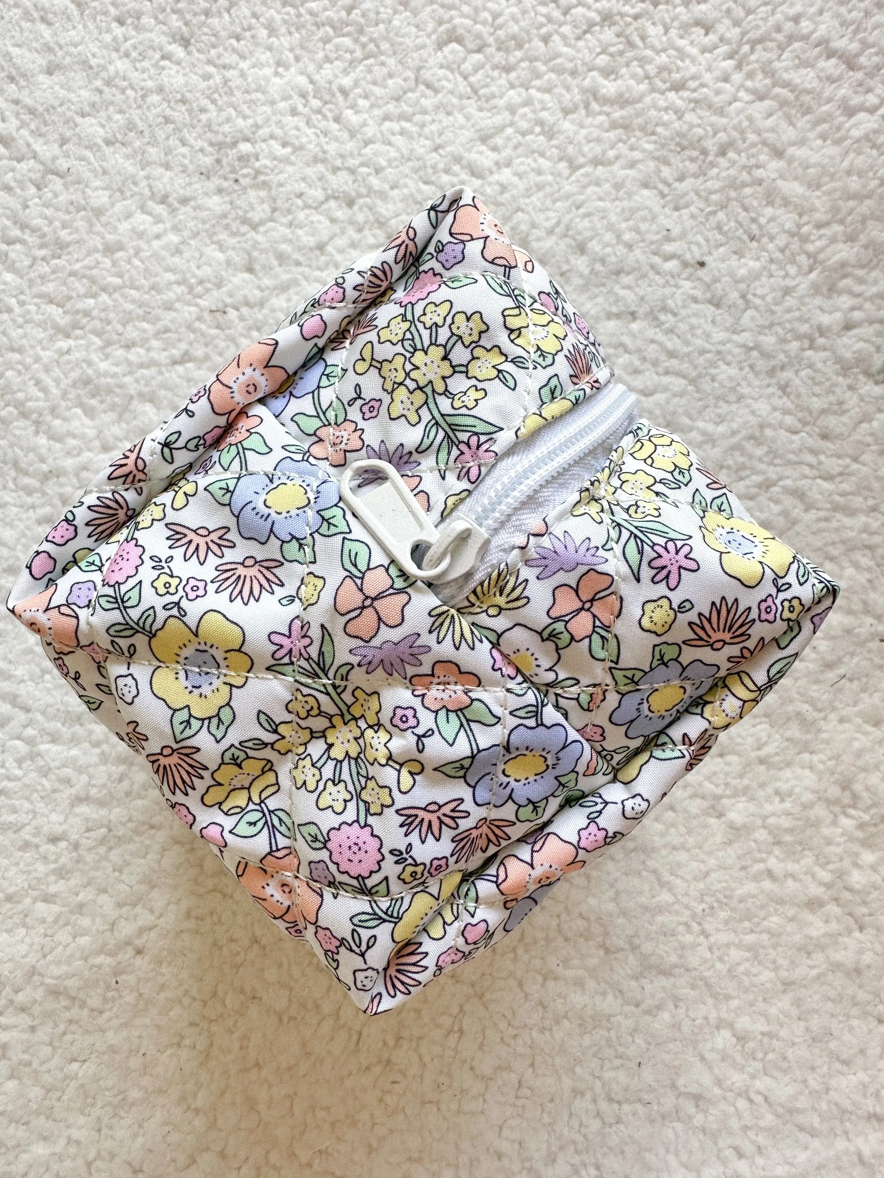 Pastel Mini Flower Quilted Handmade Makeup Bag