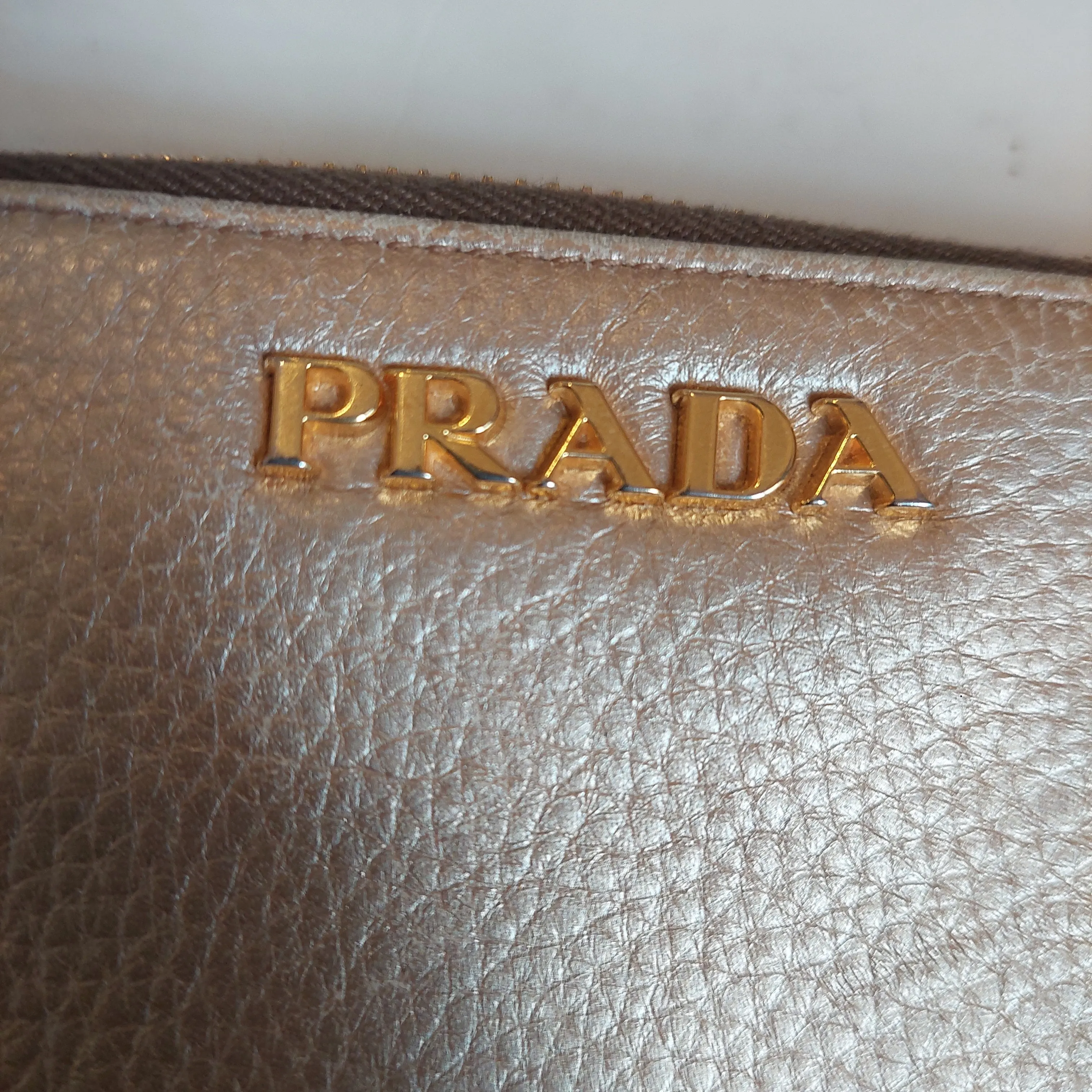 Prada Gold Leather Large Zip around Wallet | Pre Loved |