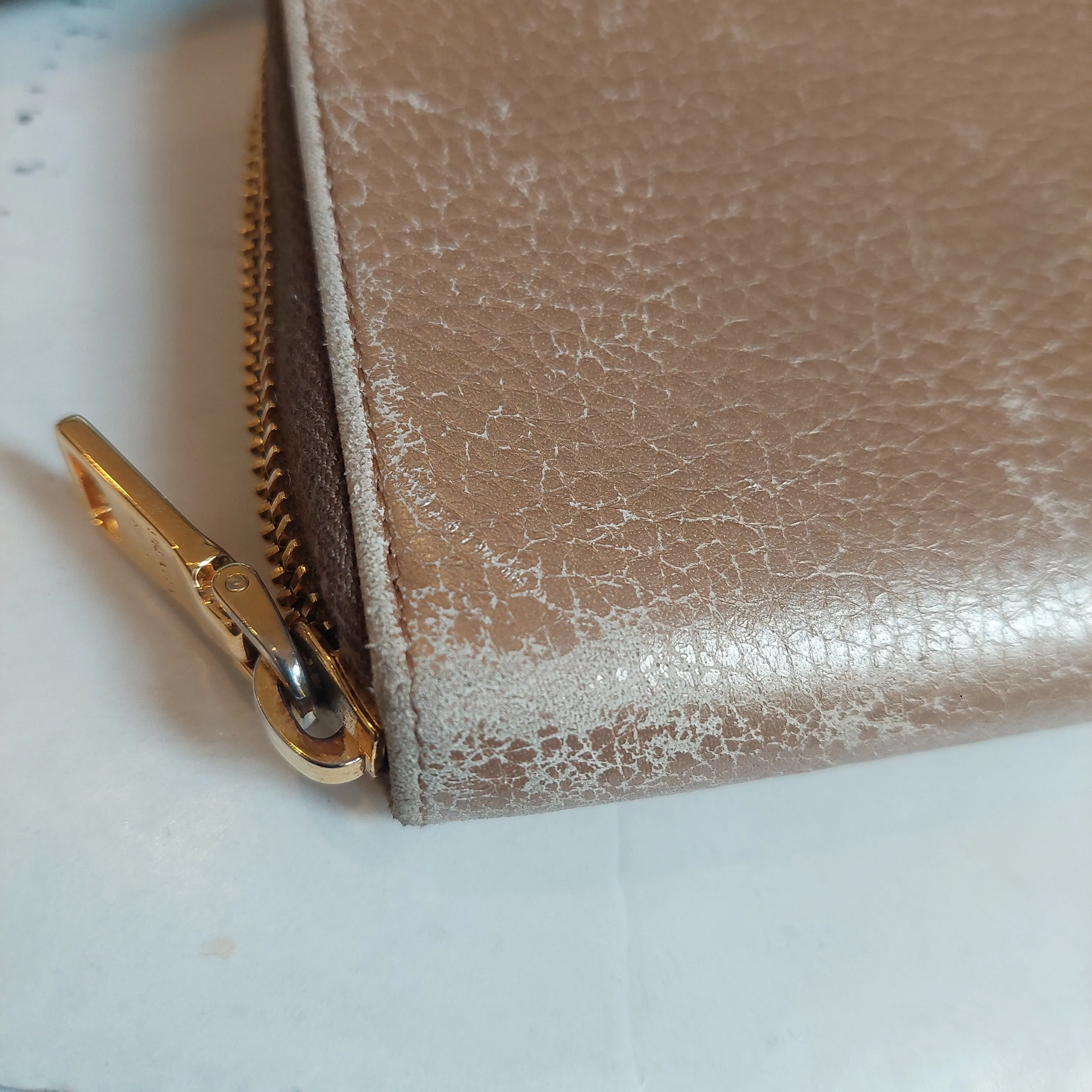 Prada Gold Leather Large Zip around Wallet | Pre Loved |