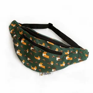 "Pizza Corgis" Green Fanny Pack