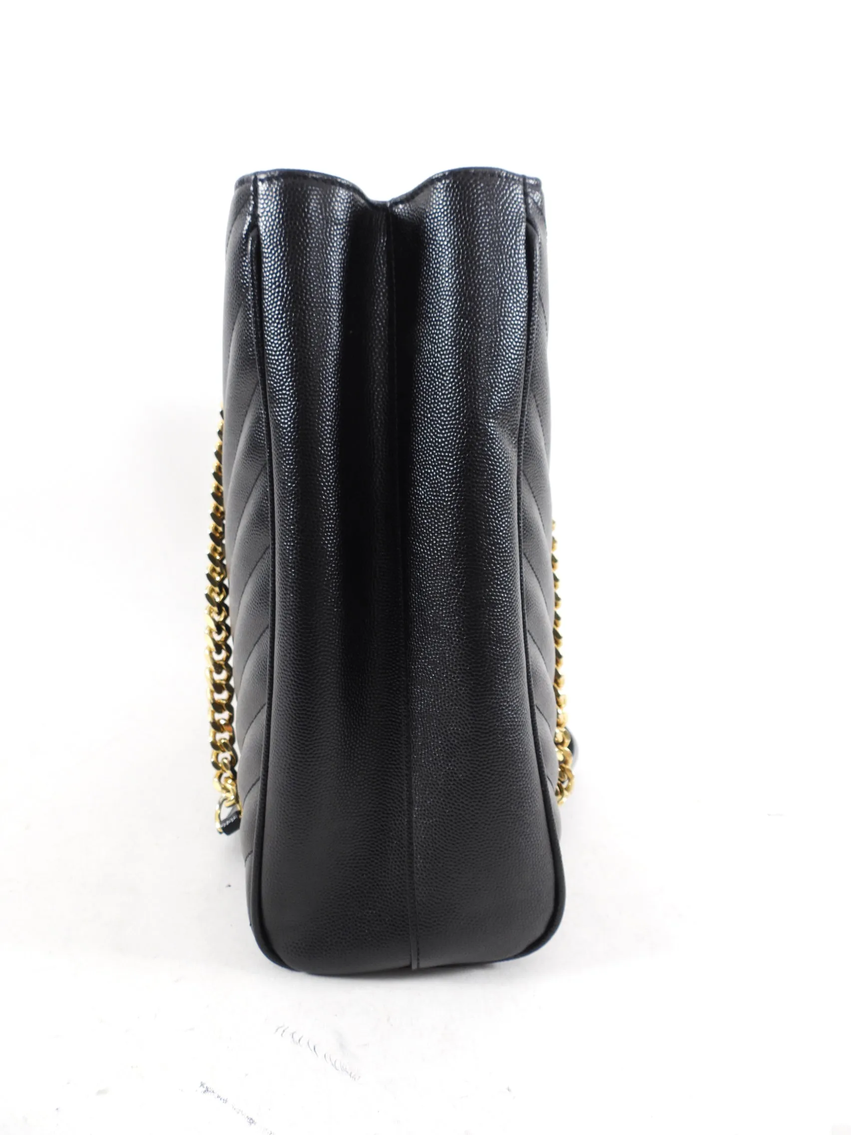 Saint Laurent Black Chevron Chain Shoulder Tote Bag