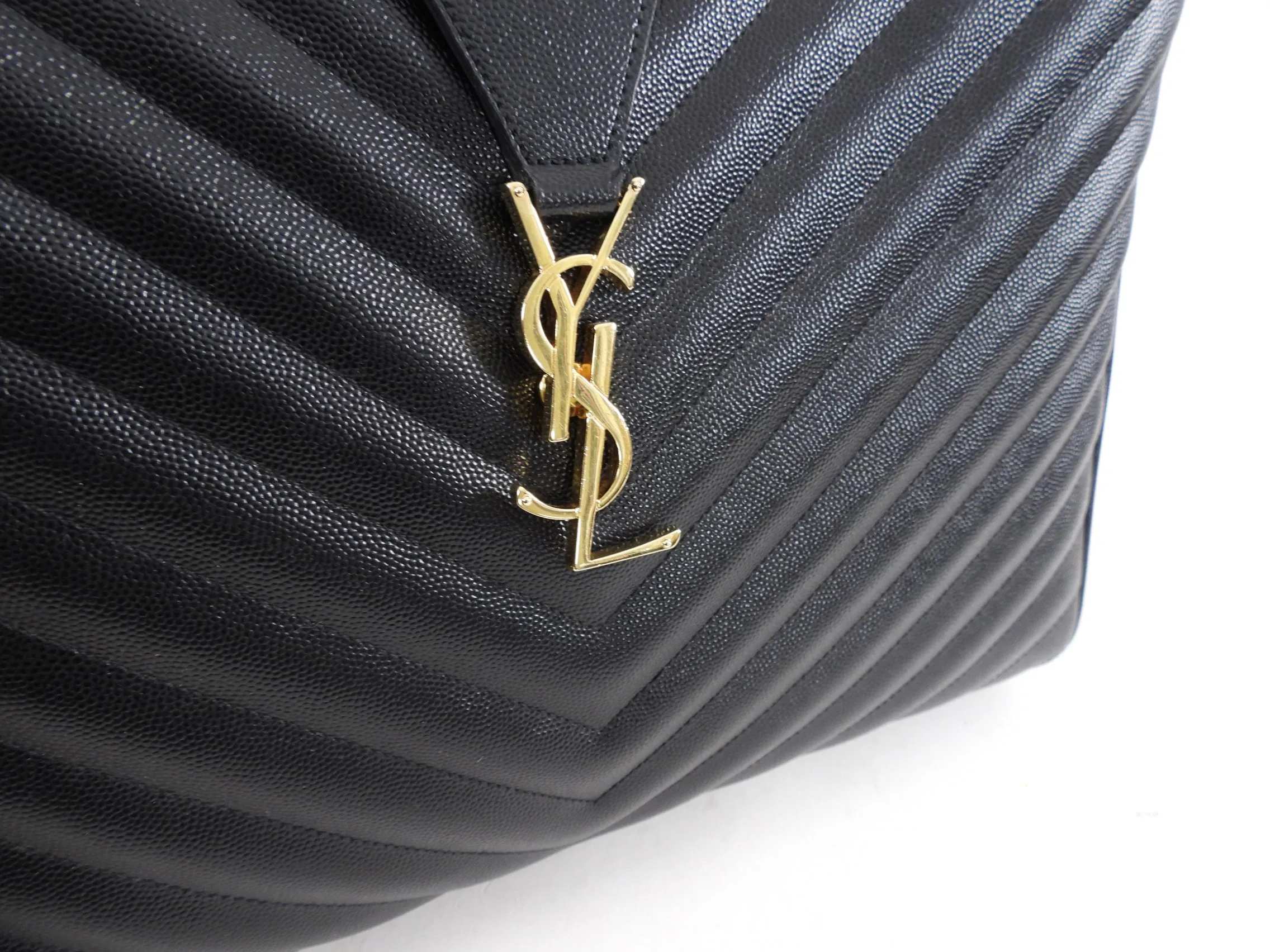 Saint Laurent Black Chevron Chain Shoulder Tote Bag