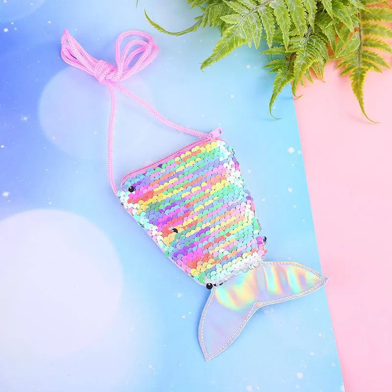 Sequins Decor Fishtail Shape Mini Crossbody Bag