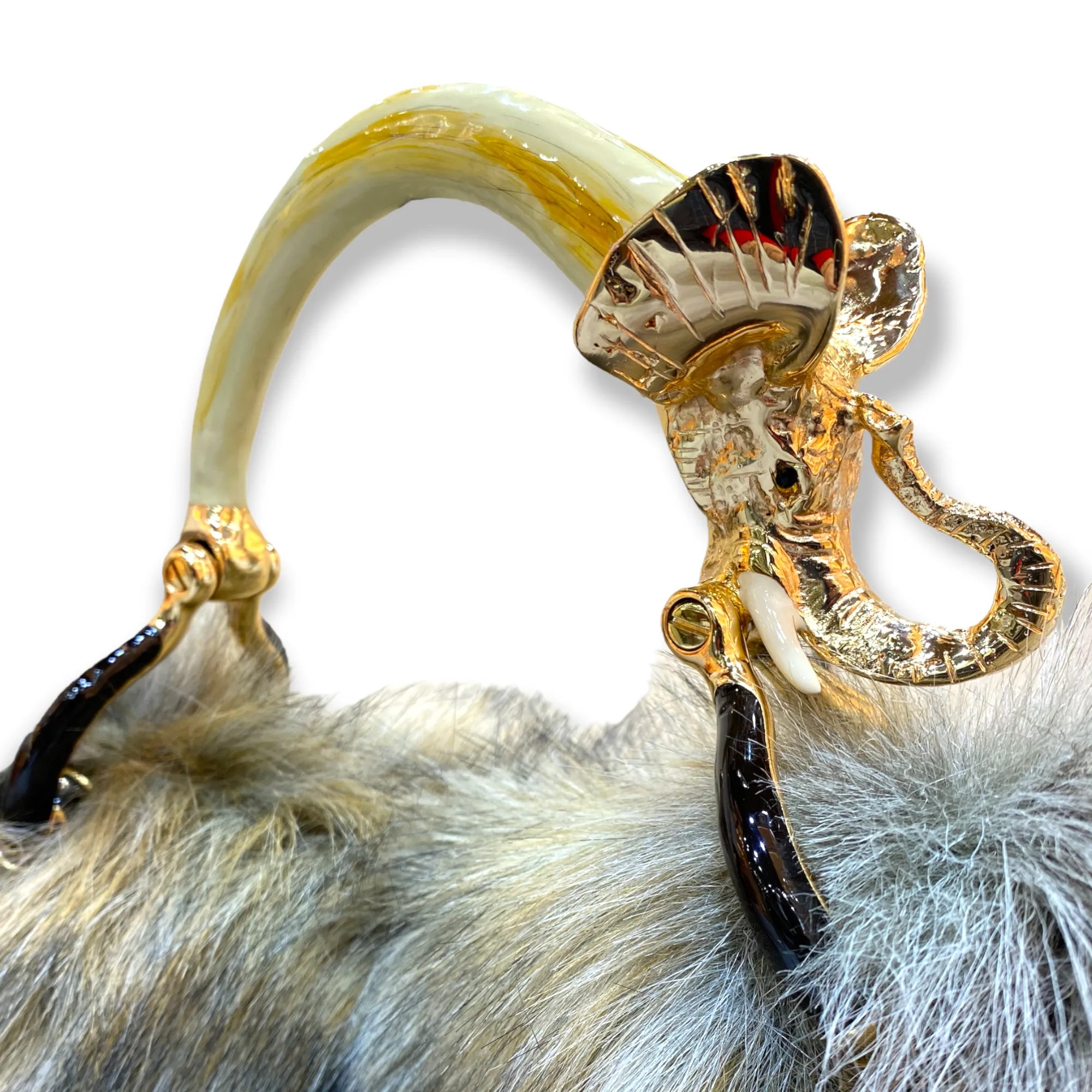 SMALL BAG IN FAUX FUR WHIT ELEPHANT HANDLE