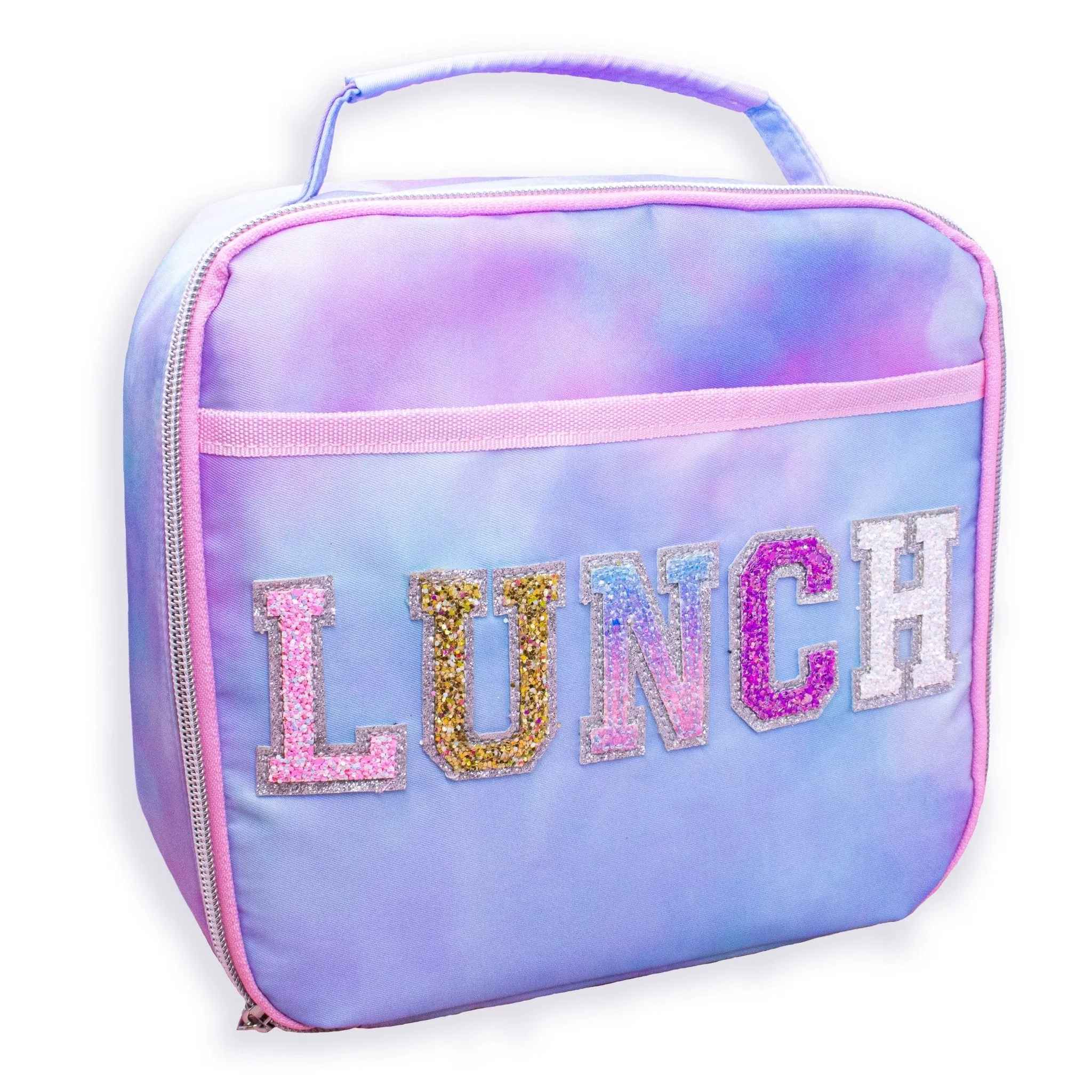 Tie Dye Lunch Box with Glitter Varsity Letter Patches - LUNCH