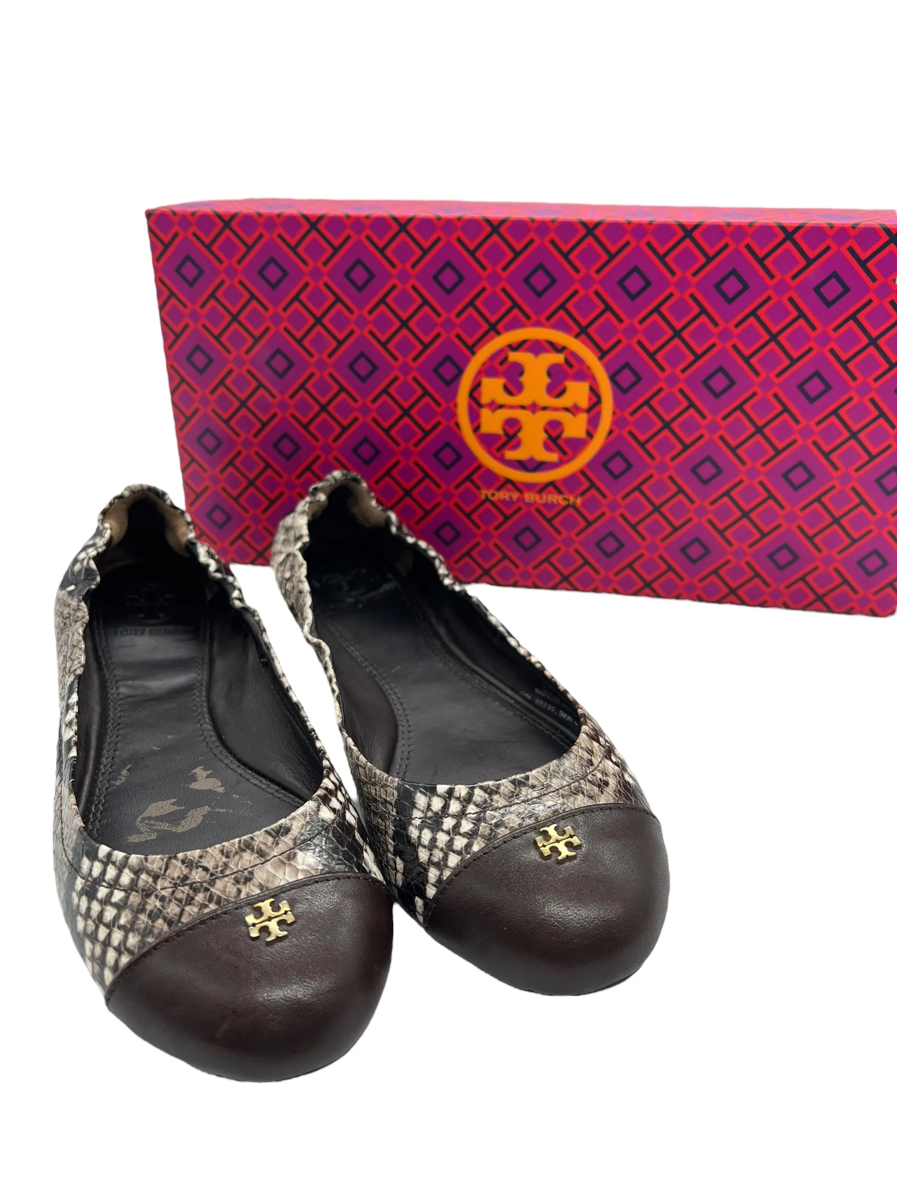 Tory Burch Brown Snake Print Size 5 York Ballet Flats