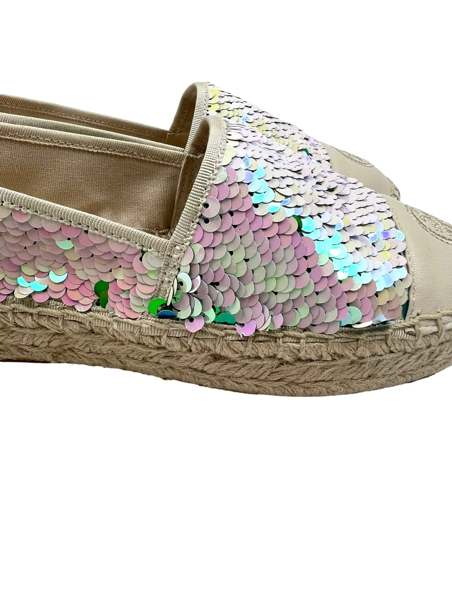 Tory Burch Size 8 Opal/Sea Green Mermaid Sequin Espadrilles