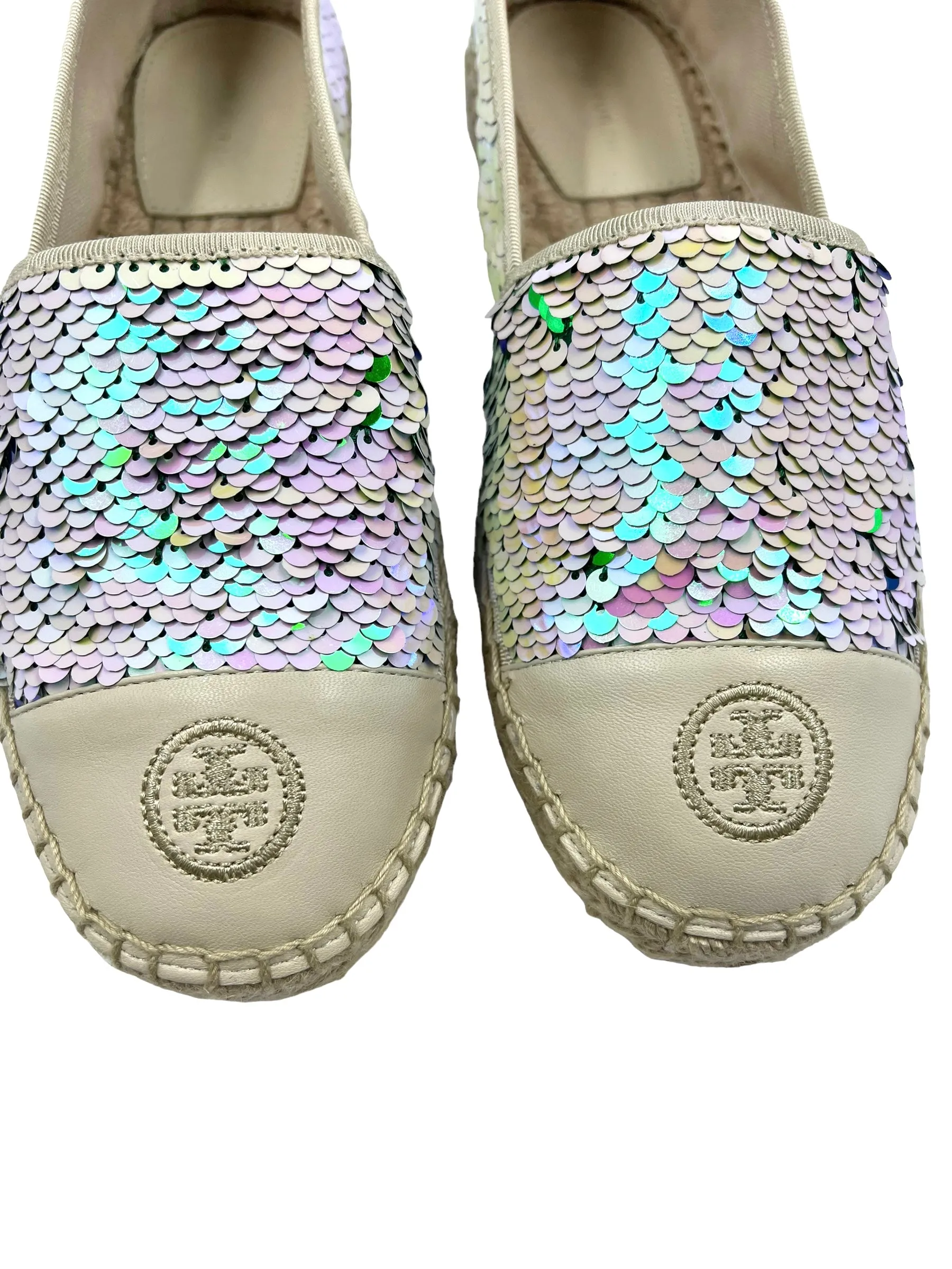 Tory Burch Size 8 Opal/Sea Green Mermaid Sequin Espadrilles